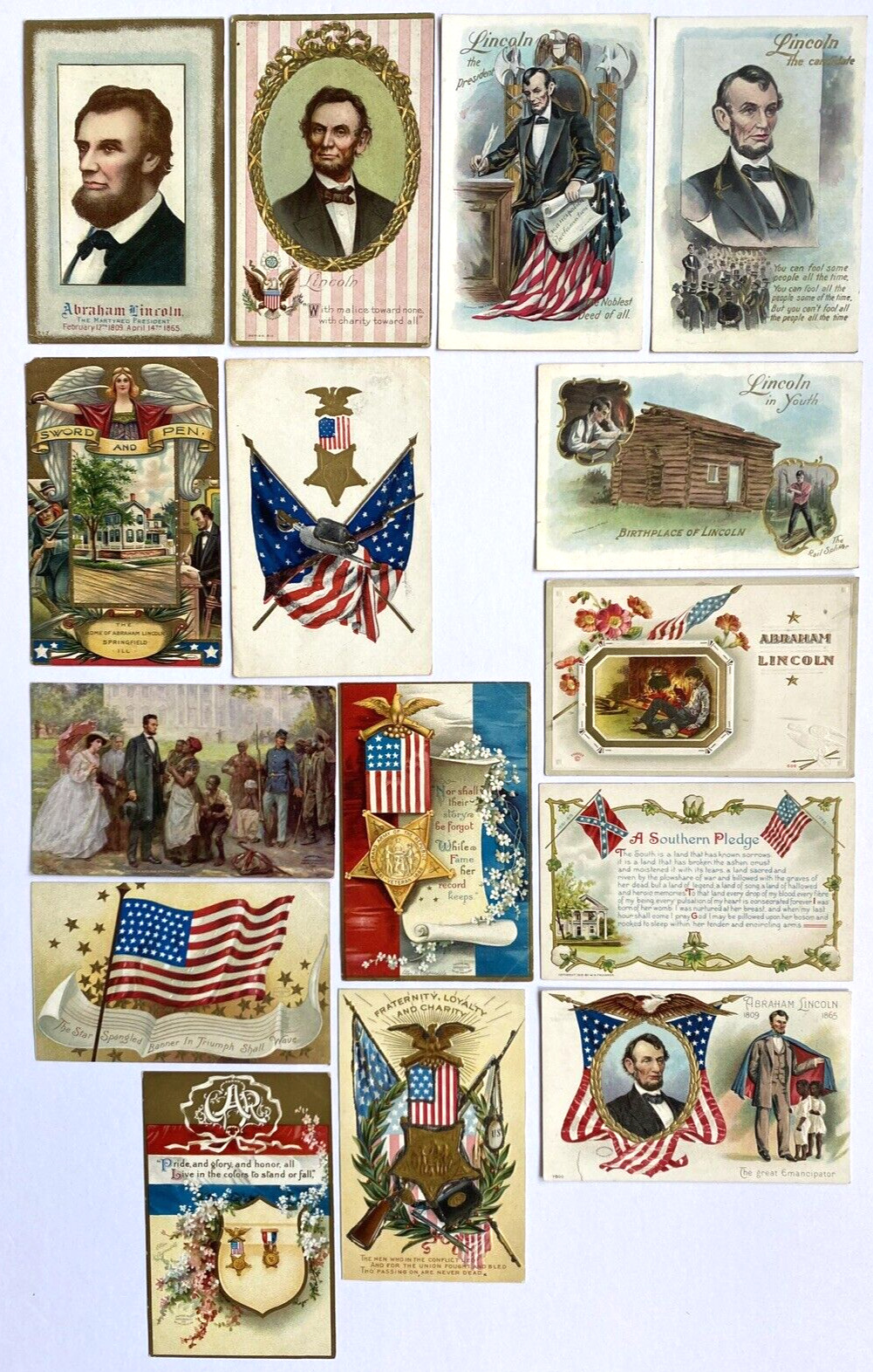 C 1900 Abraham Lincoln Vintage Antique Postcards Embossed Leather Tucks
