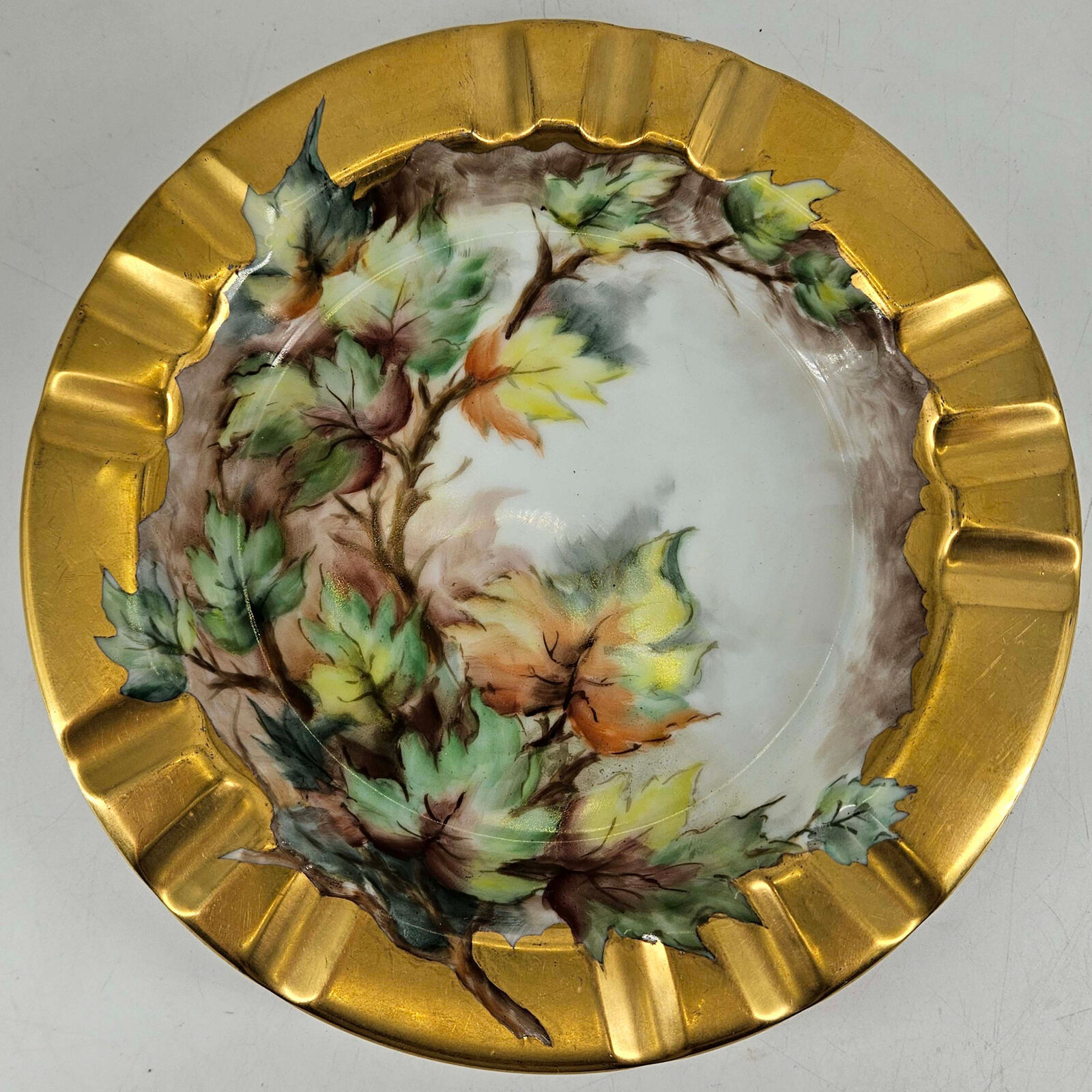 Vintage Hand Painted Gilded floral decorative bowl dish plate signed 1960