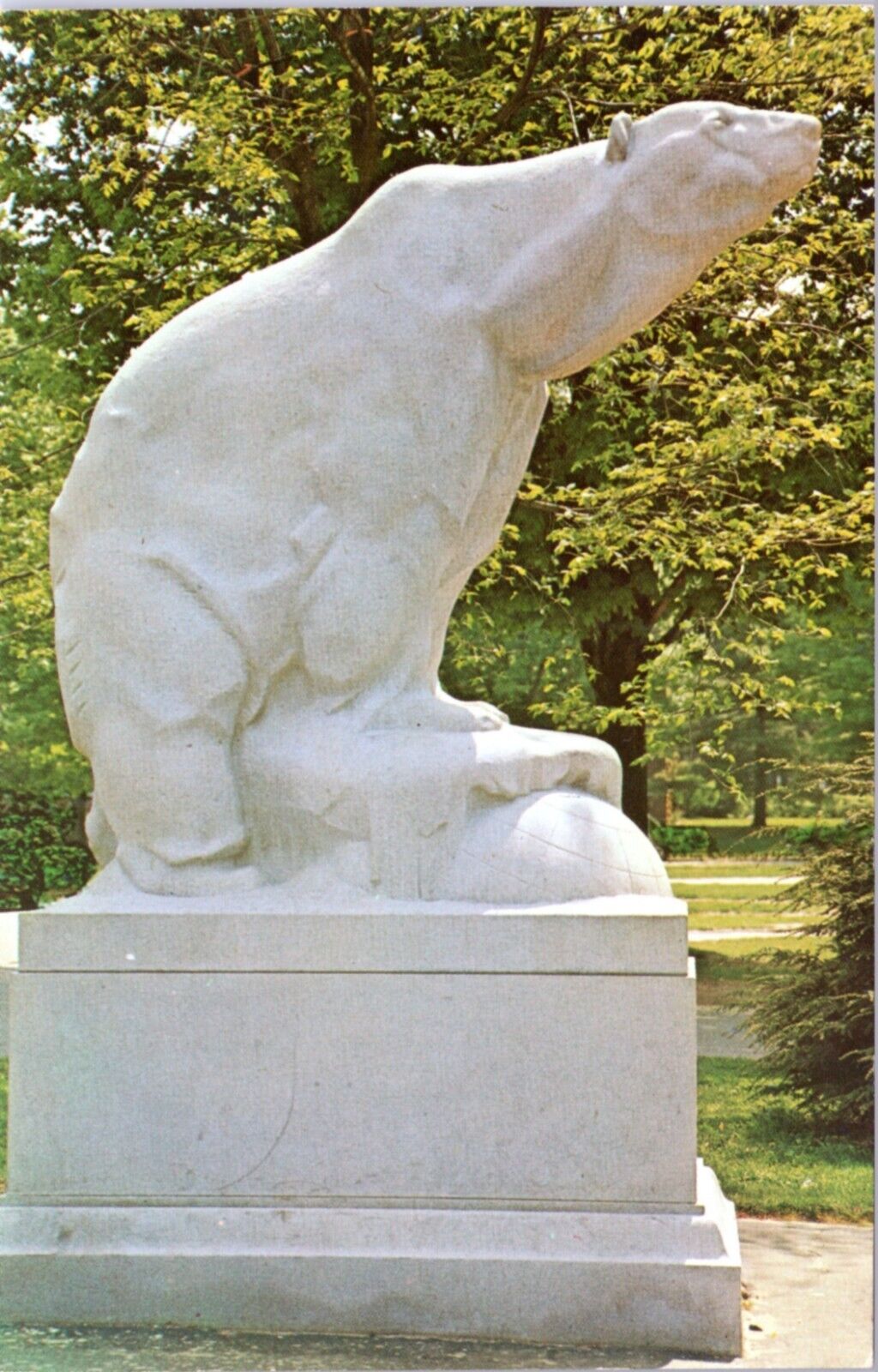 Postcard ME Brunswick Bowdoin College Polar Bear statue