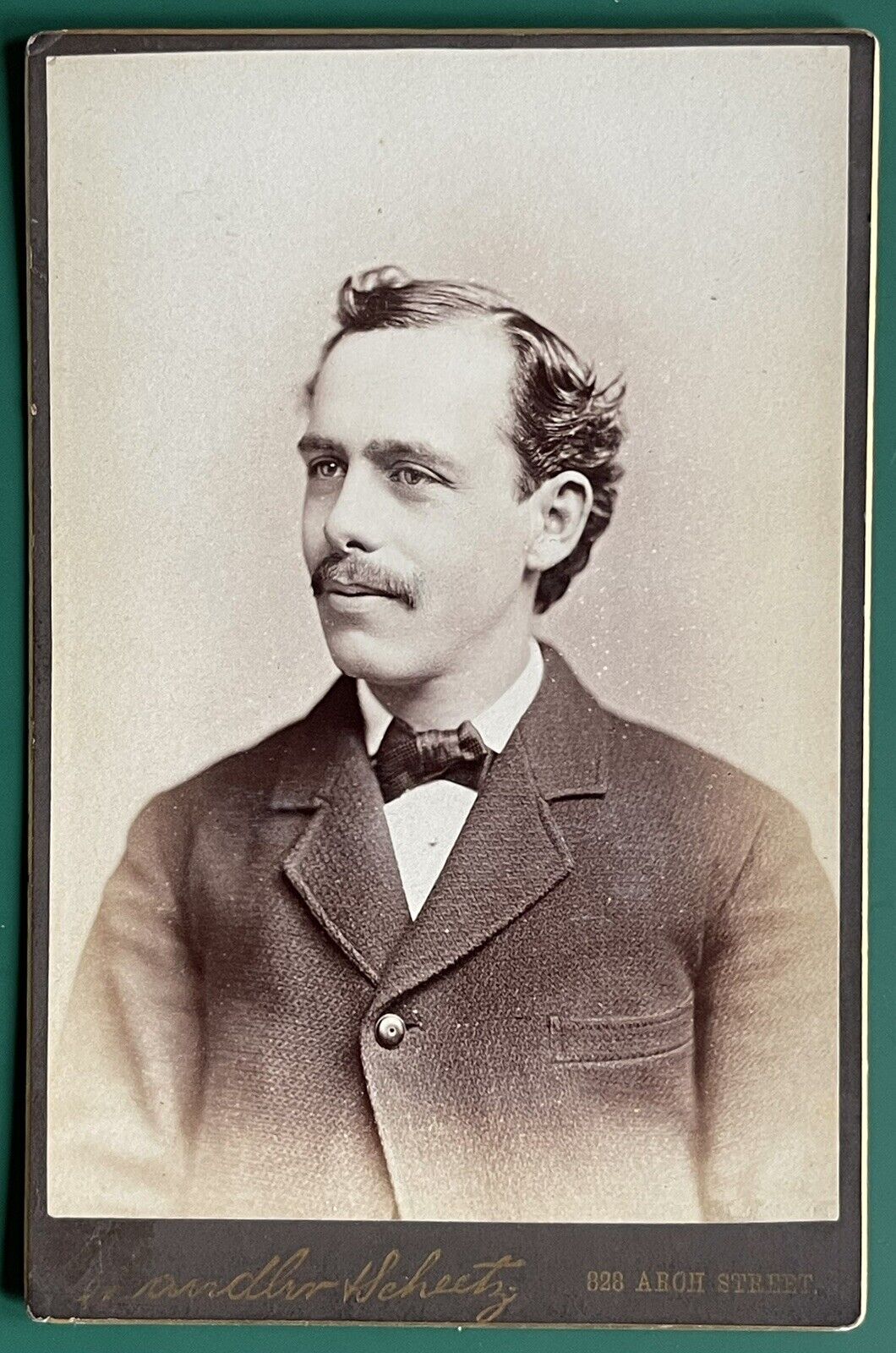 Antique Victorian Cabinet Card Photo Handsome Man Mustache Philadelphia, PA