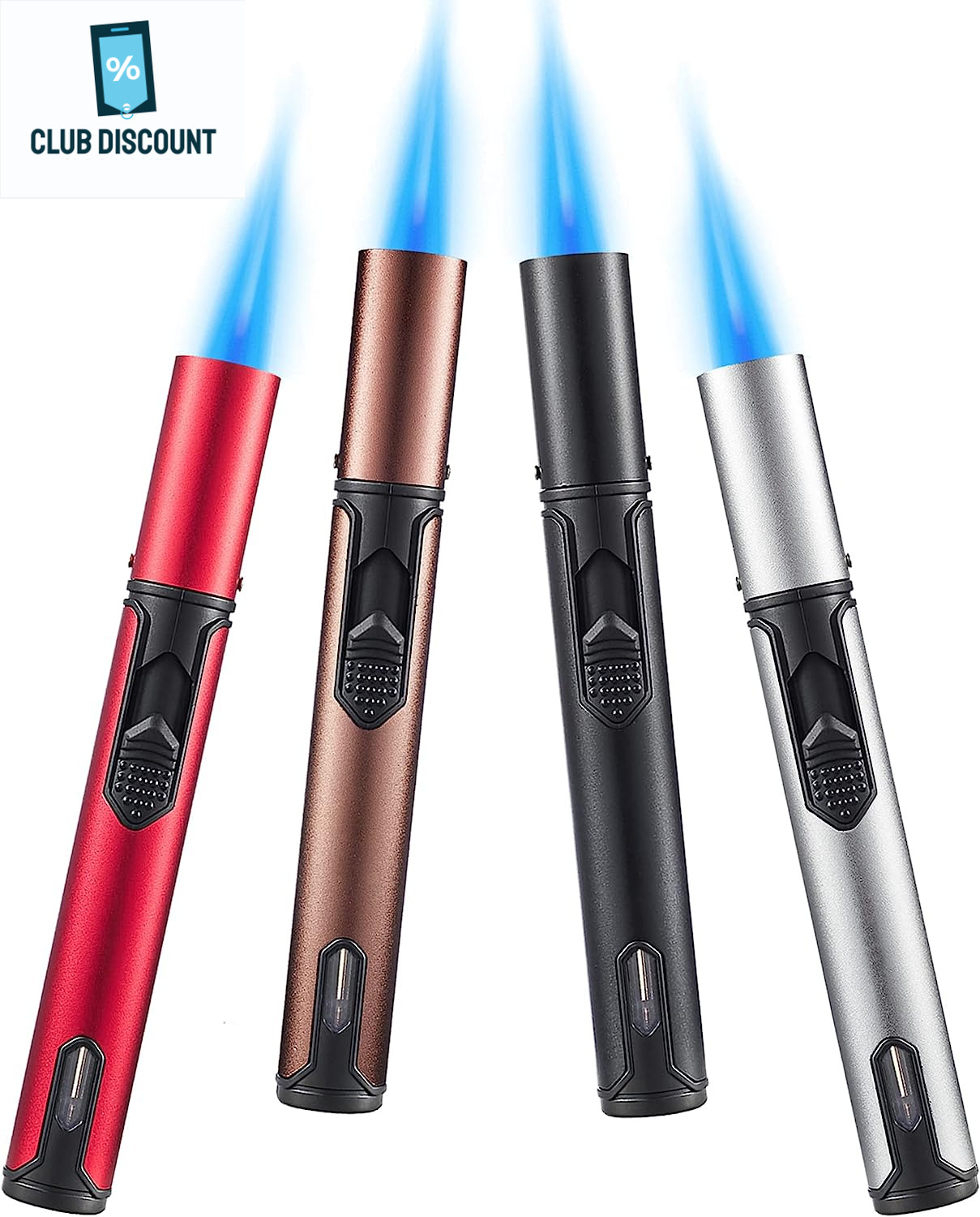 Urgrette 4 Pack Butane Torch Lighters, 6-inch Refillable Pen Lighter Adjustable 