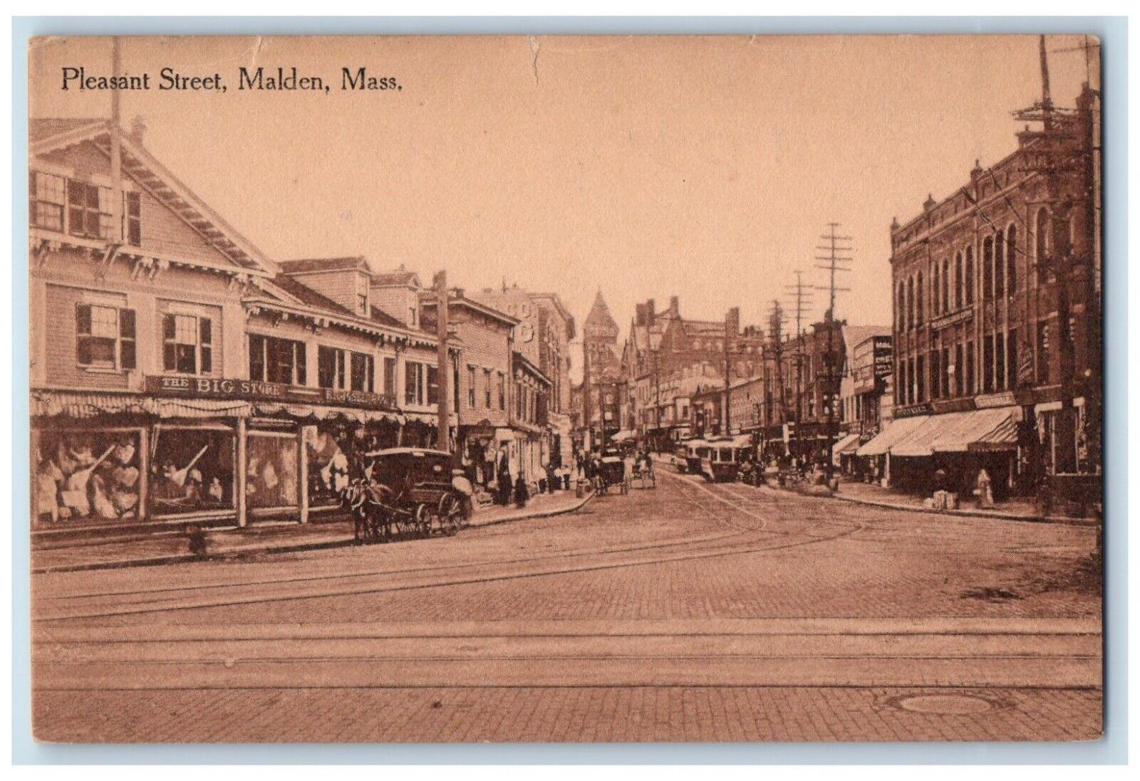 c1910\'s Pleasant Street View The Big Store Malden Massachusetts MA Postcard