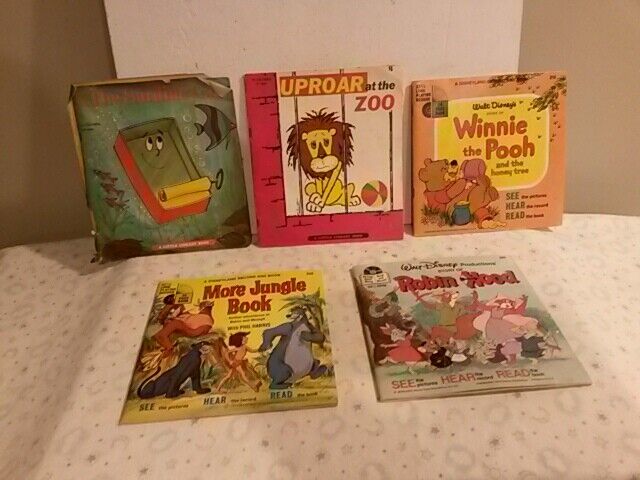 Disney book record More Jungle Robin Hood Pooh Uproar Zoo Sardine Can lot 5