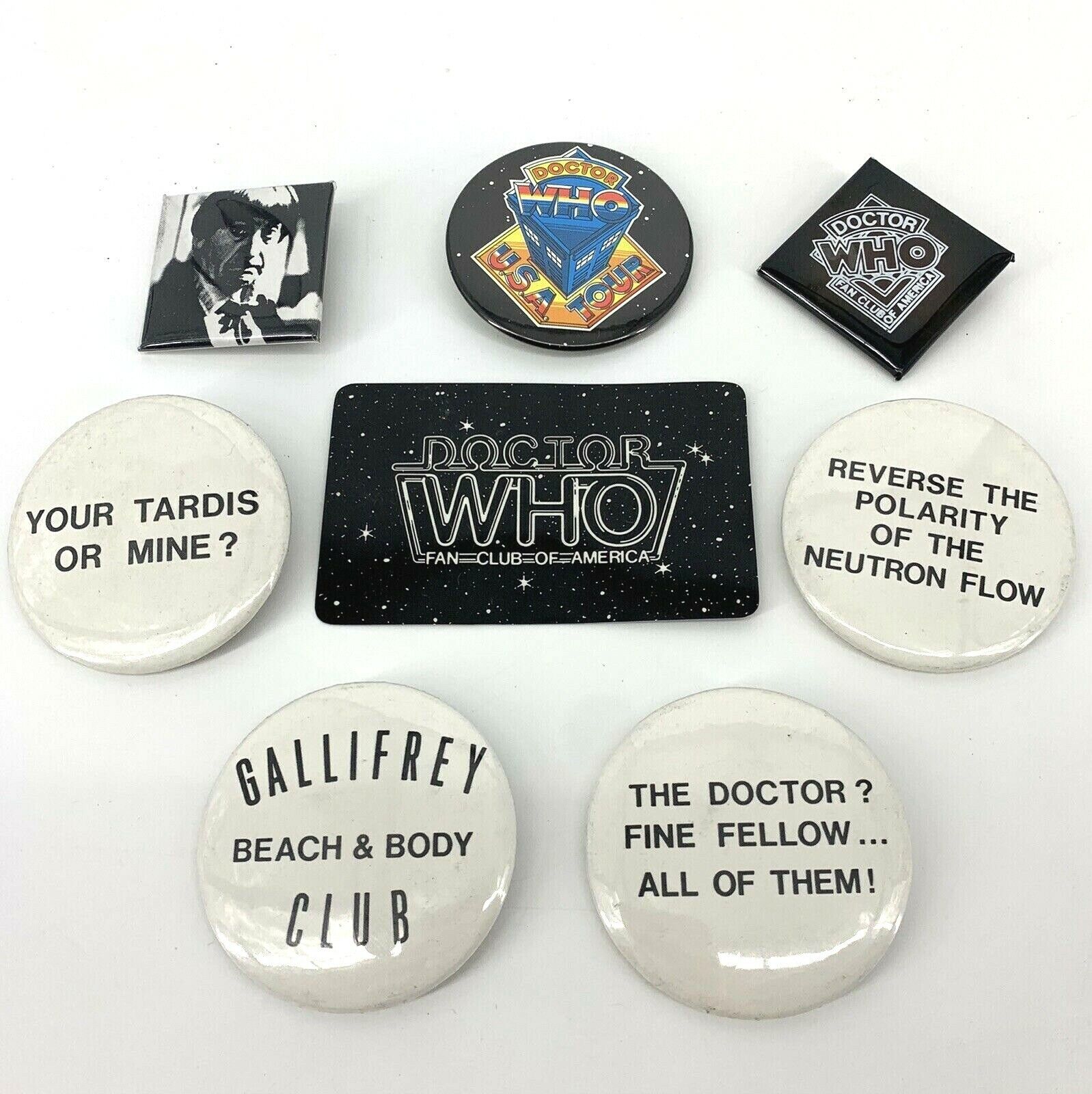 Vintage Dr Who Tom Baker Pin 8 Piece Collectible Lot Fan Club Gift Set 
