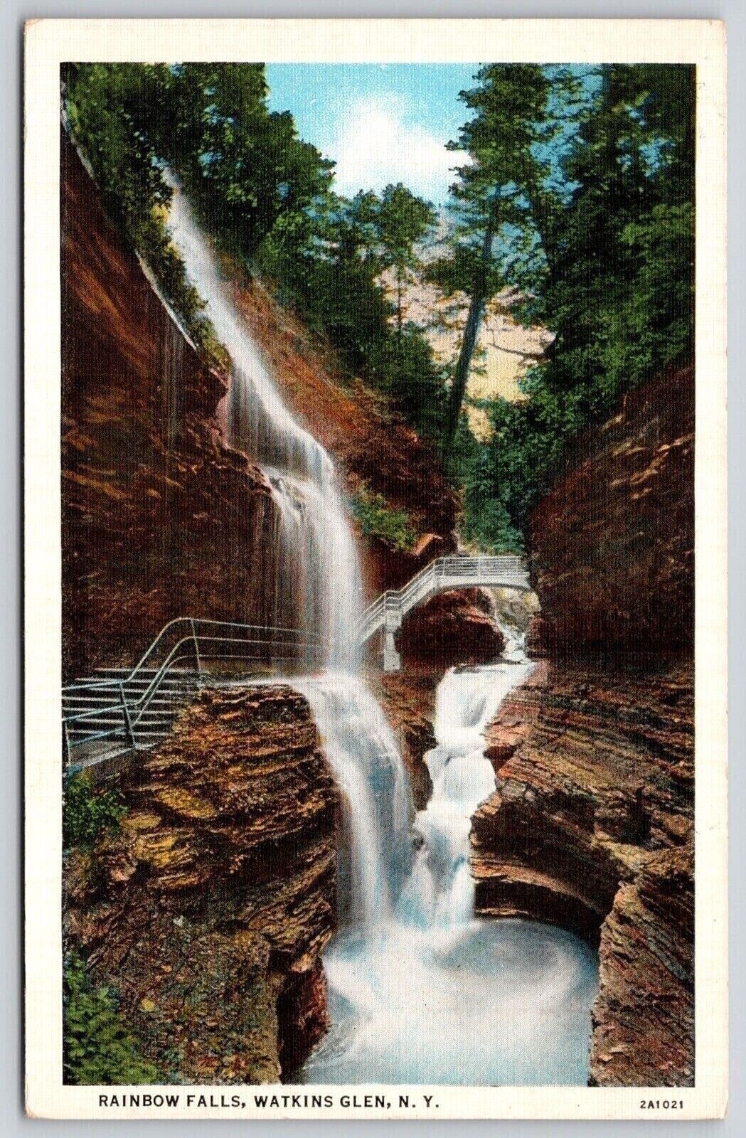 Watkins Glen New York Rainbow Falls Scenic Natural Landmark WB UNP Postcard
