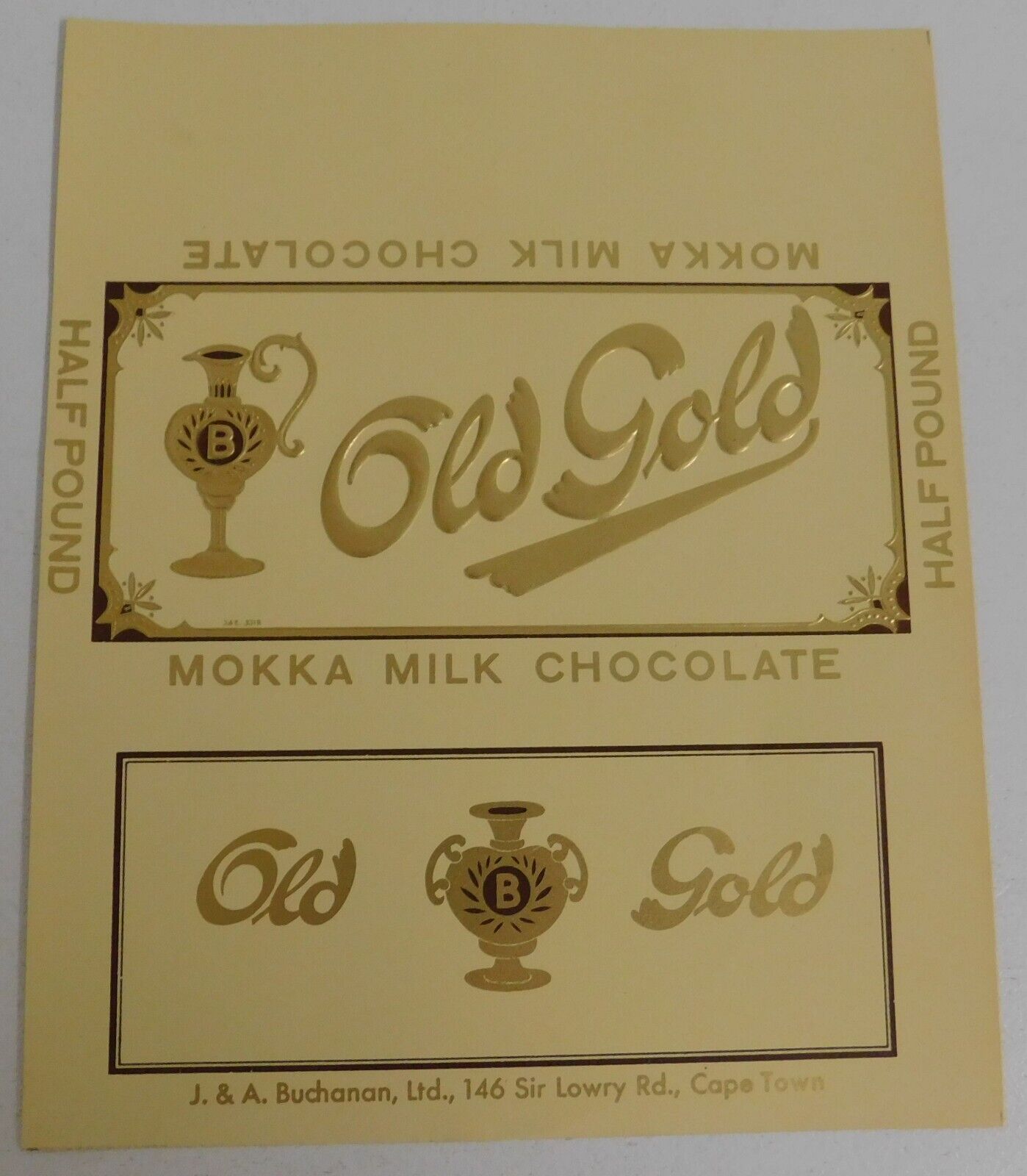 Vintage Old Gold Chocolate Label...Heavily Embossed