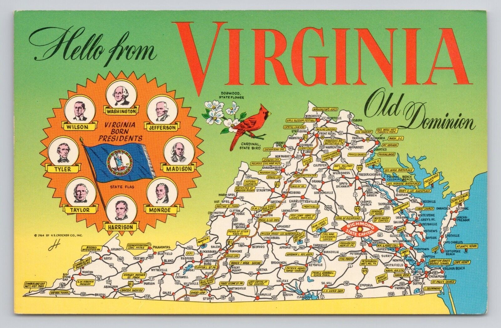 Hello From Virginia Old Dominion Chrome Postcard 1348