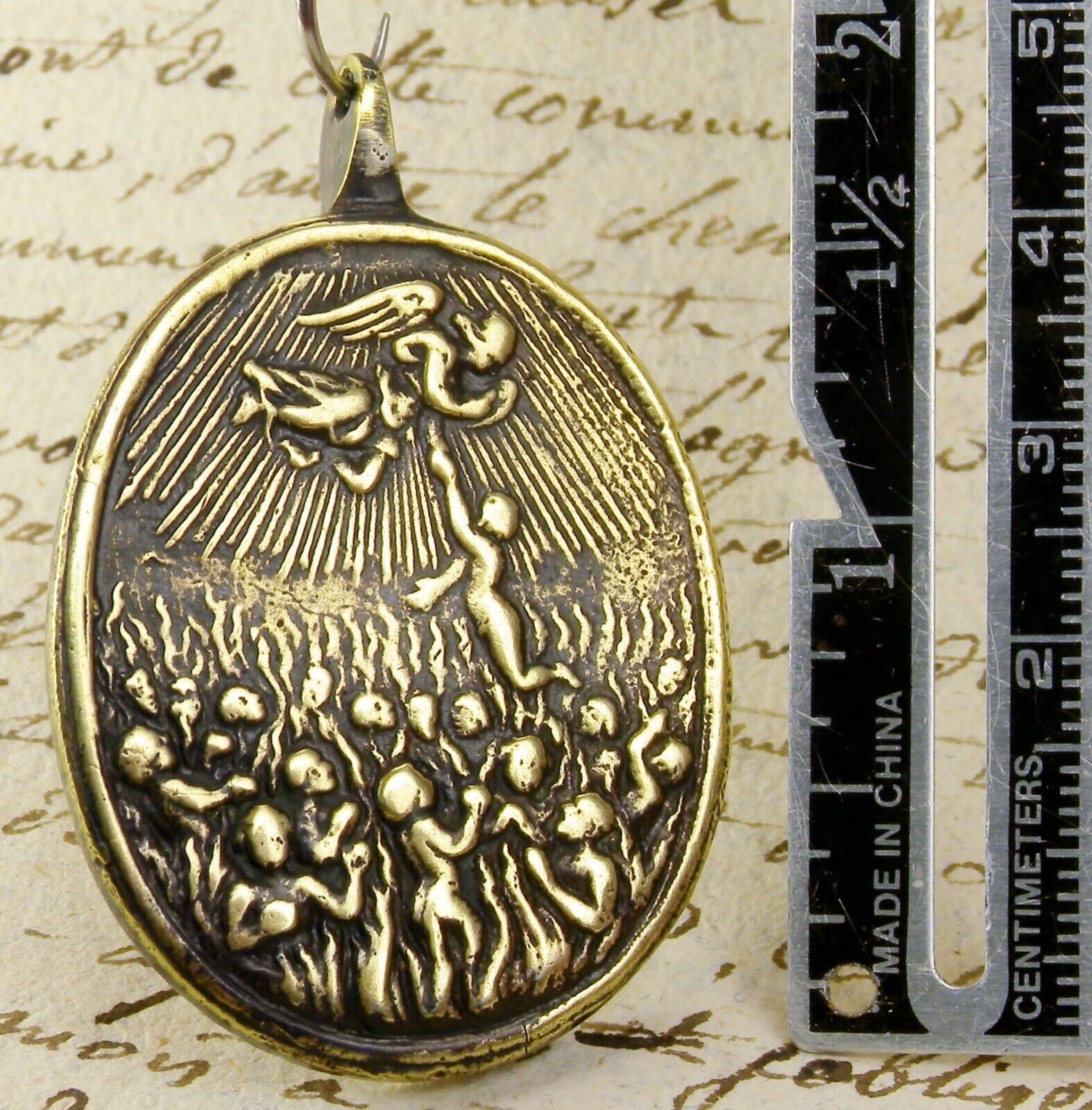 Antique 17th Century Angel Gabriel Saving Purgatory Souls Francis Borgia Medal