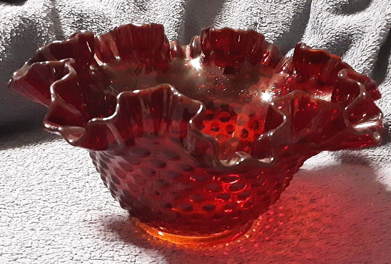 Vintage Fenton Glass Amberina Hobnail 8.5\