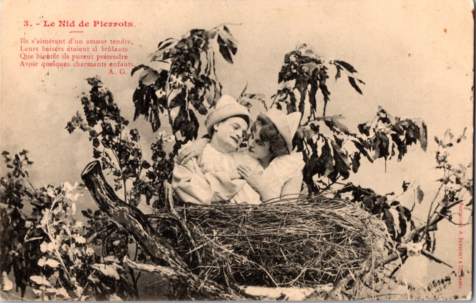 1904 Le Nid de Pierrots Postcard French Nest of Clowns Posted