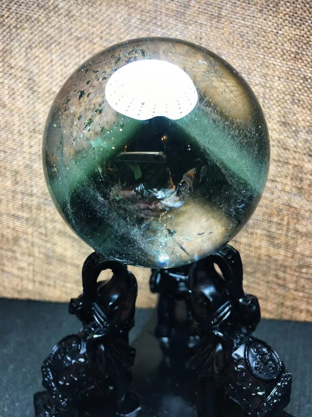 342g Top Rare Natural Green Ghost phantom crystal Quartz Sphere energy ball heal