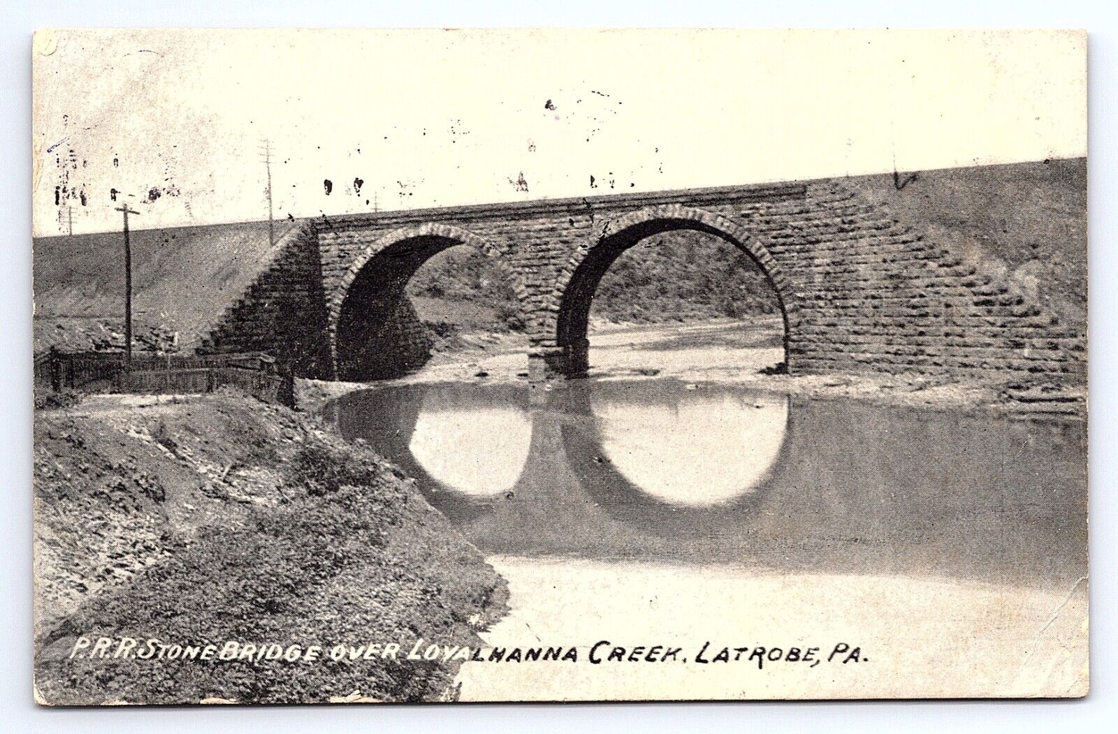 Postcard Pennsylvania Railroad Train Bridge Crossing Loyalhanna Creek Latrobe PA