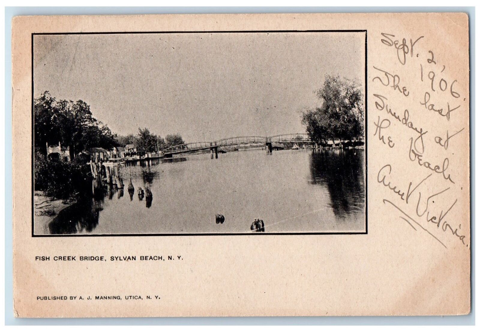 c1905 View Of Fish Creek Bridge Sylvan Beach New York NY Antique Postcard