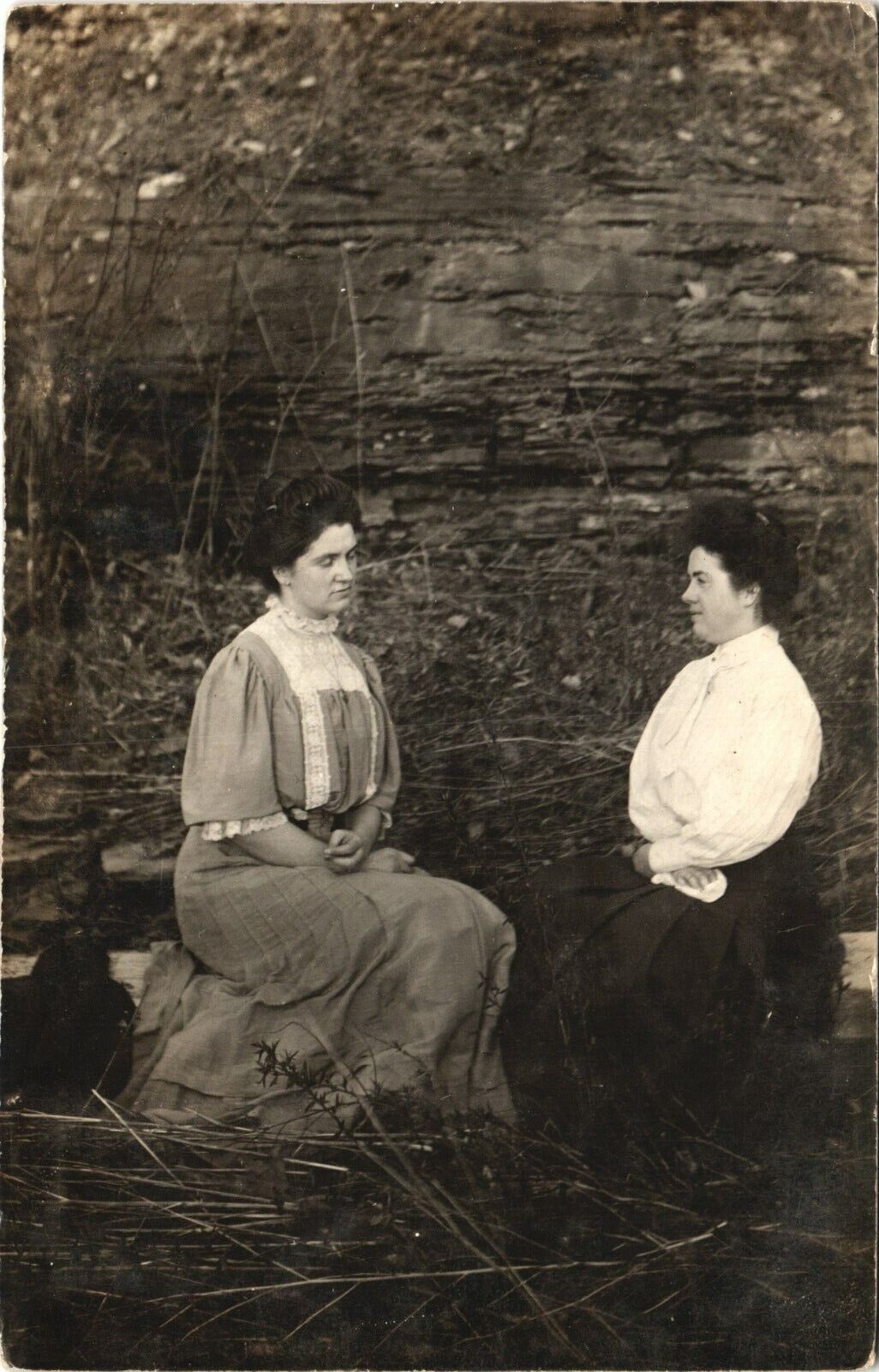 TWO LADIES antique real photo postcard rppc ELMIRA NEW YORK NY 1908