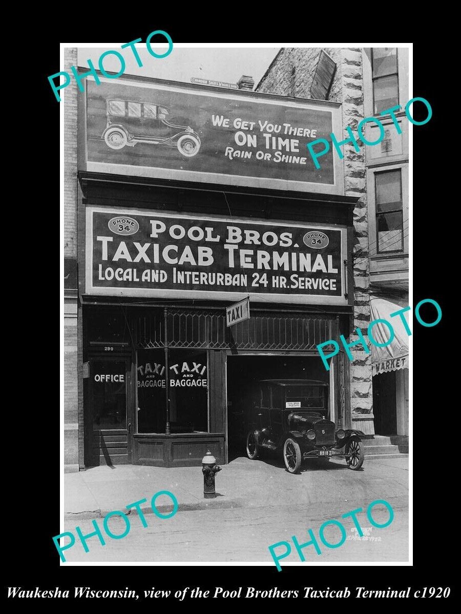 OLD 8x6 HISTORIC PHOTO OF WAUKESHA WISCONSIN THE TAXI CAB TERMINAL c1920