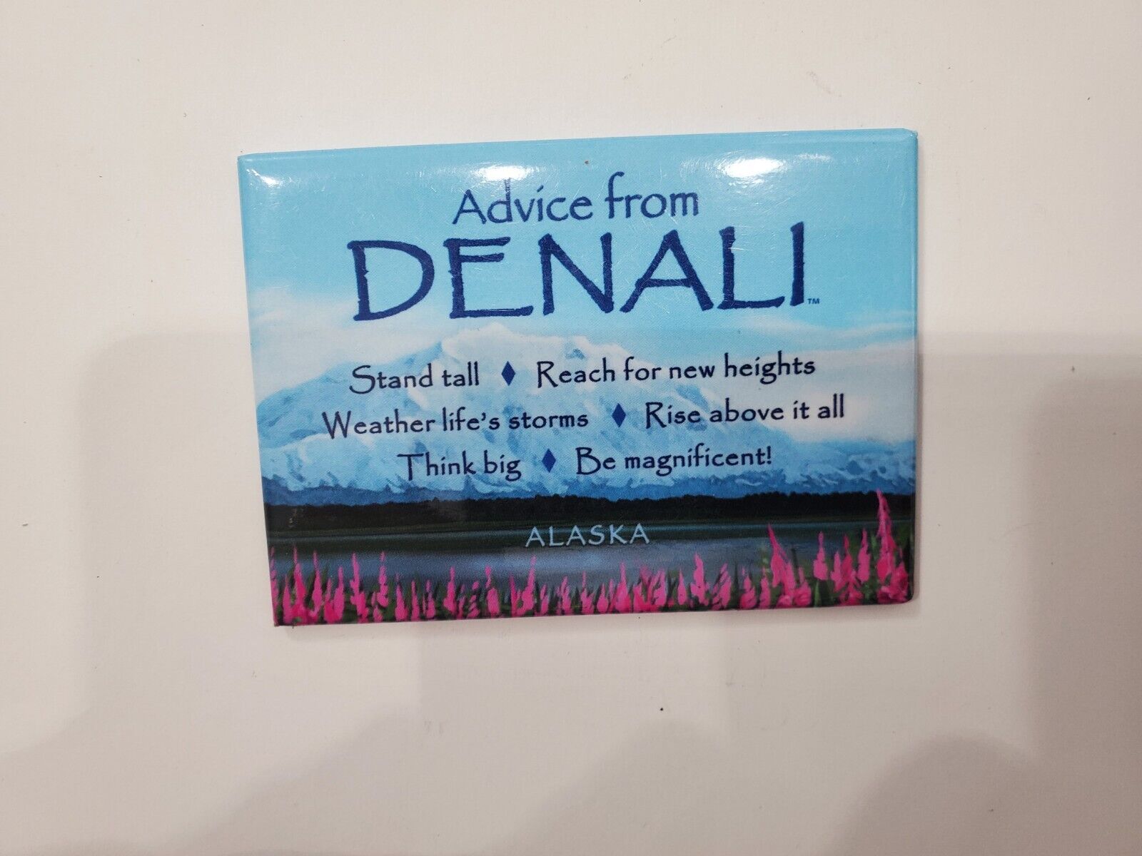 VINTAGE FRIDGE MAGNET ADVICE FROM DENALI,STAND TALL,THINK BIG,BE MAGNIFICENT 