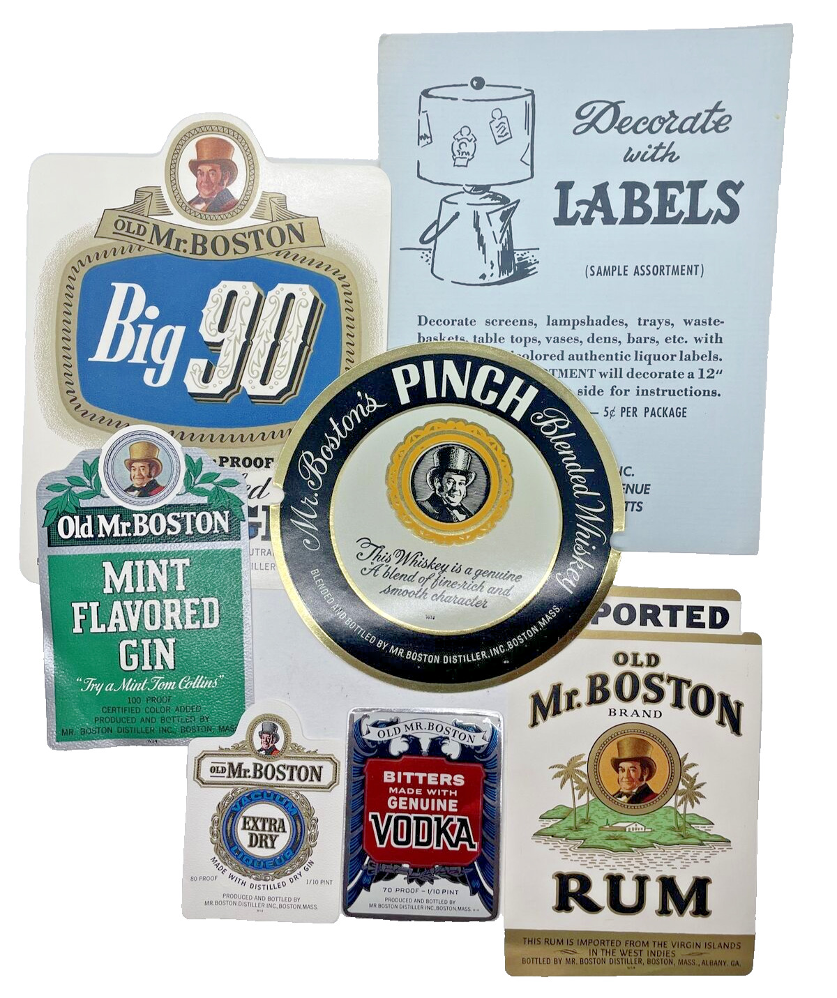 1964 Old Mr Boston Distiller Decorative Labels Never Used In Original Packet NEW