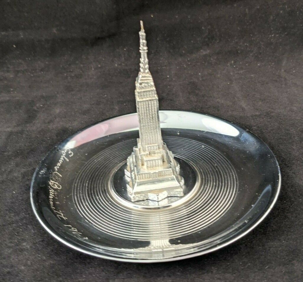 Empire State Building Chrome Tray - Dish - MCM 1960\'s - Metal Souvenir Building