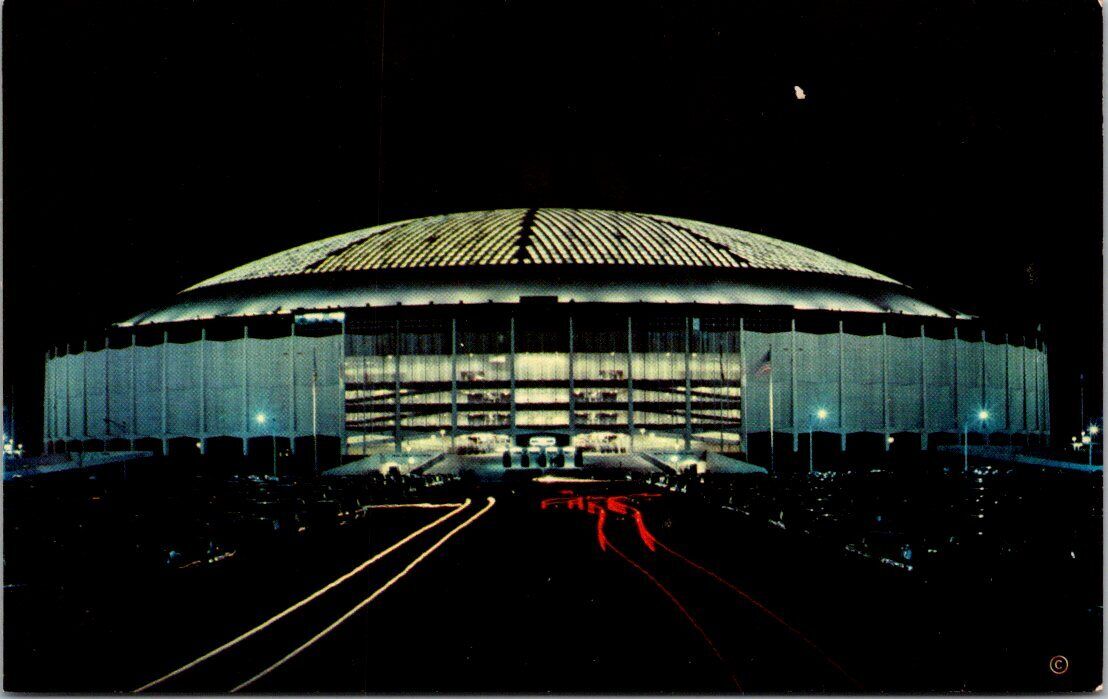 VTG Houston Astrodome at Night, Houston TX, Chrome, Unposted, 1967, Astrocard