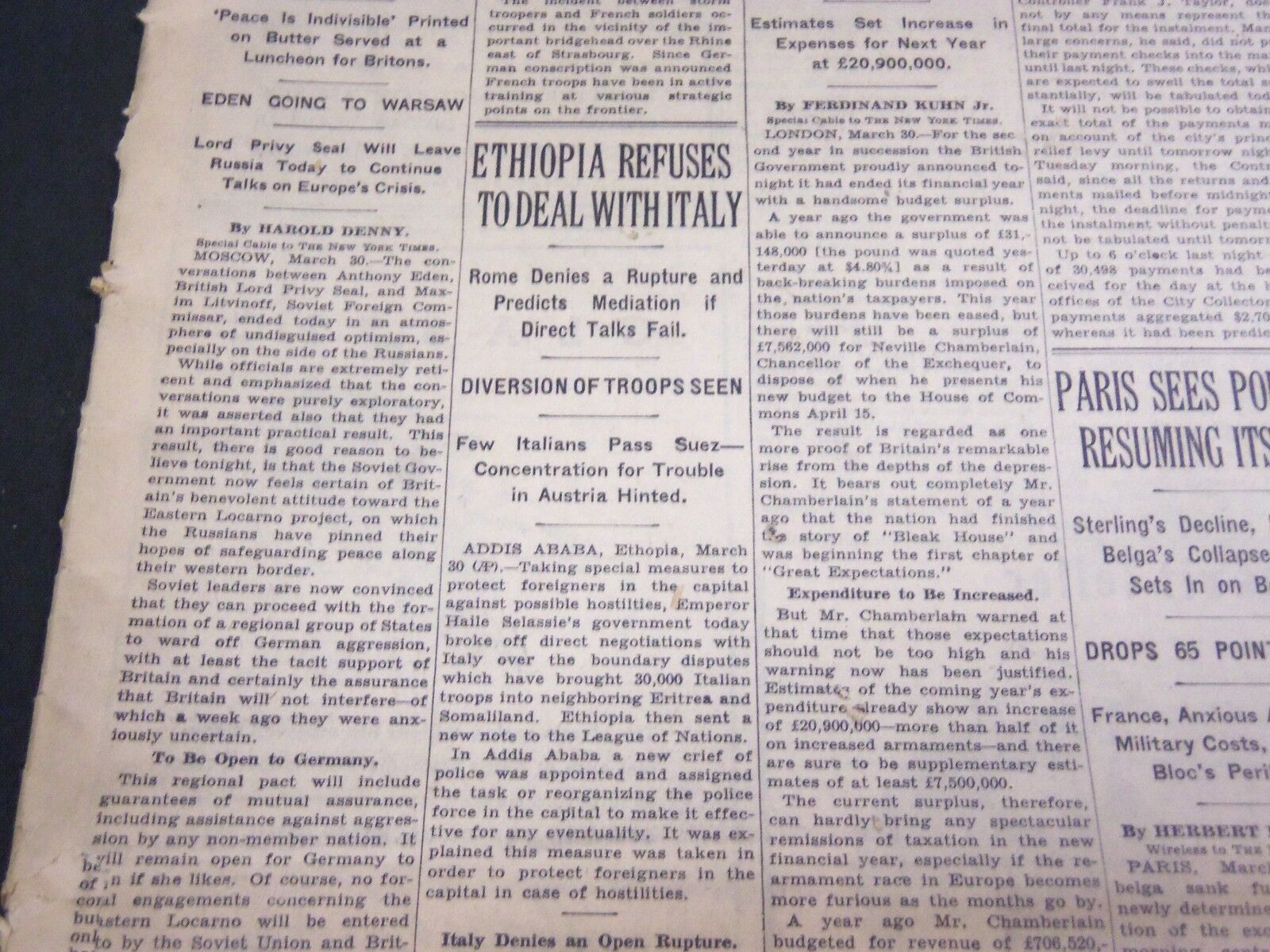 1935 MARCH 31 NEW YORK TIMES - ETHIOPIA REFUSES TO DEAL WITH ITALY - NT 4917