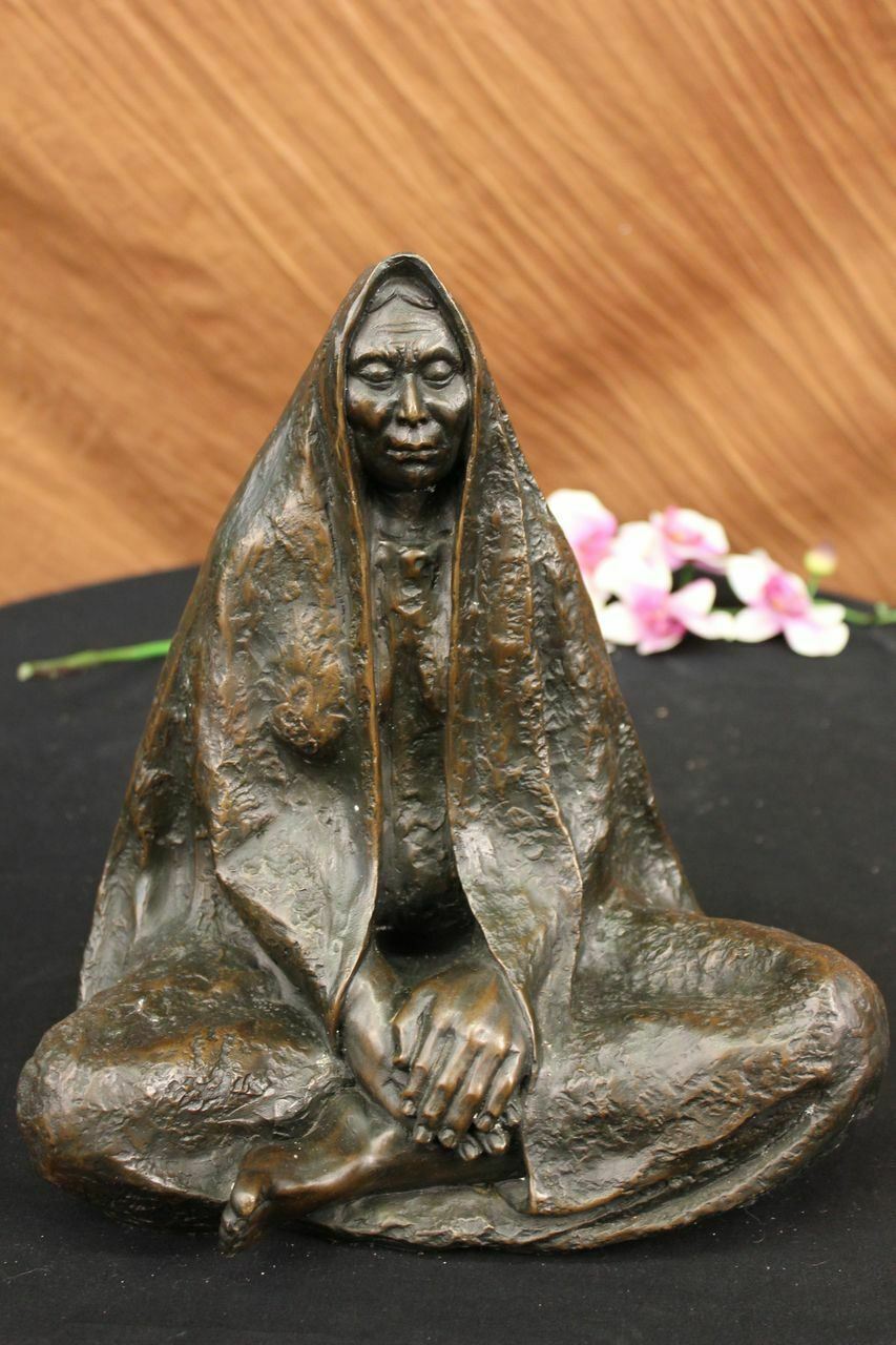 Signed Original Native American Wise Elder Bronze Hot Cast Sculpture Statue Art