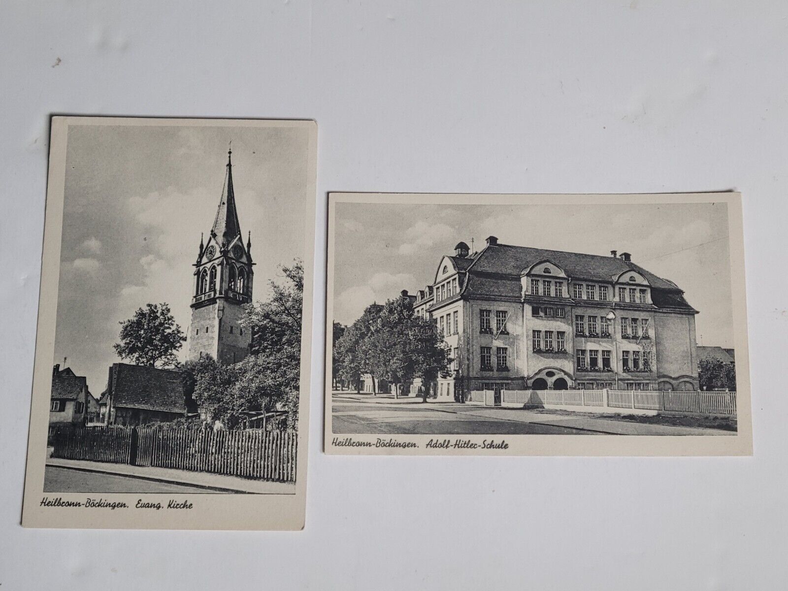 Postcard Lot Heilbronn Adolf Hitler School And Street Evang Kirche Germany