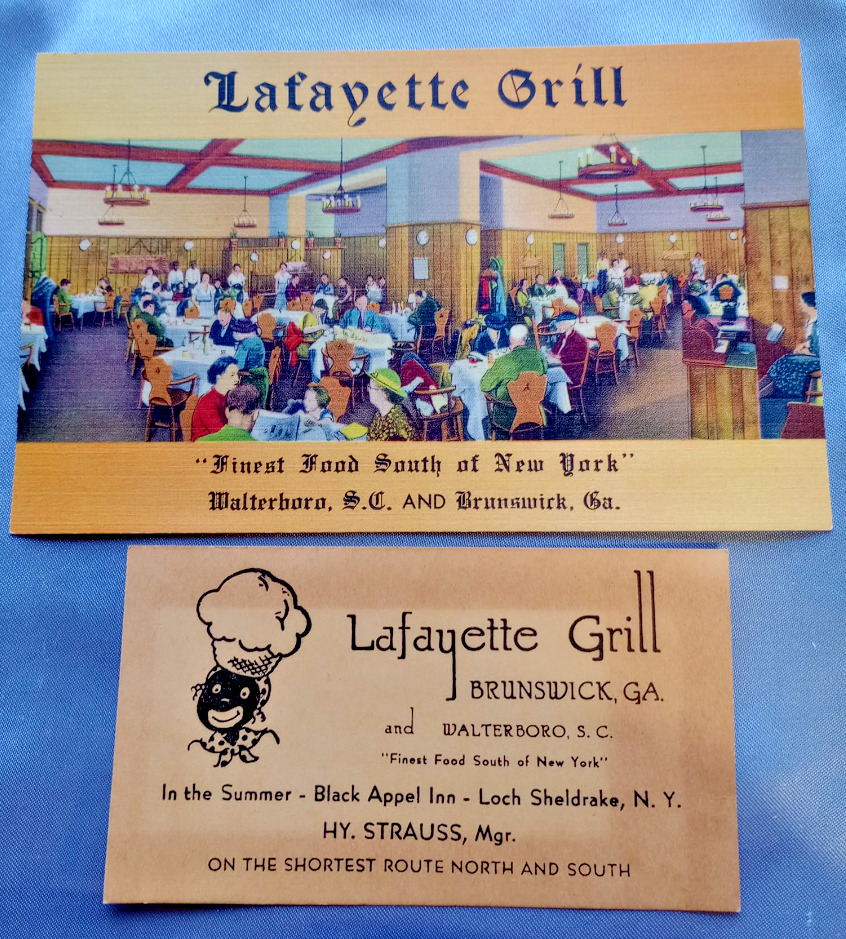  Postcard & business Card Lot Lafayette Grill Walterboro, South Carolina