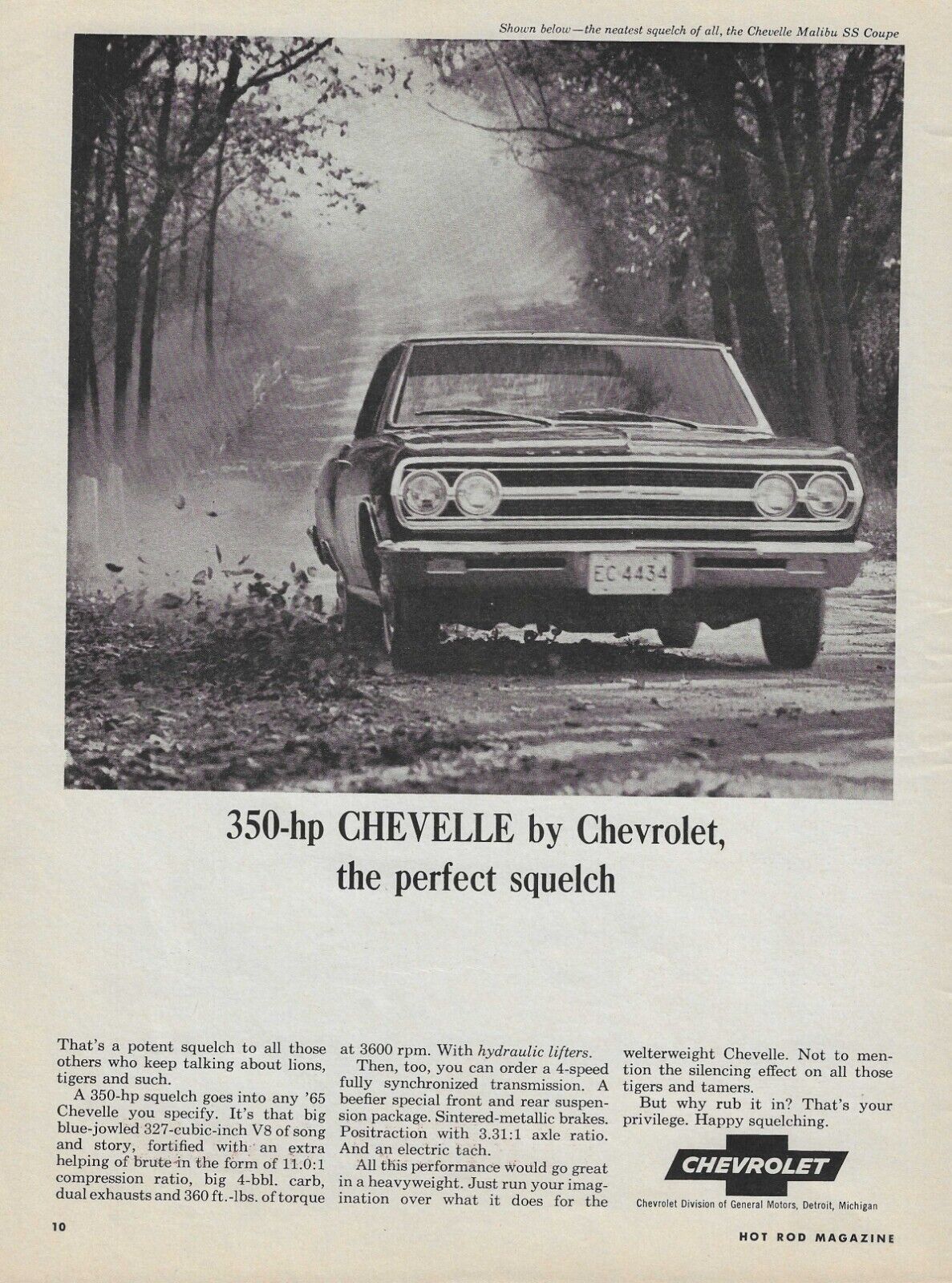 1965 Chevelle SS Ad Chevy 327 Vintage Magazine Advertisement 350 Horsepower 65