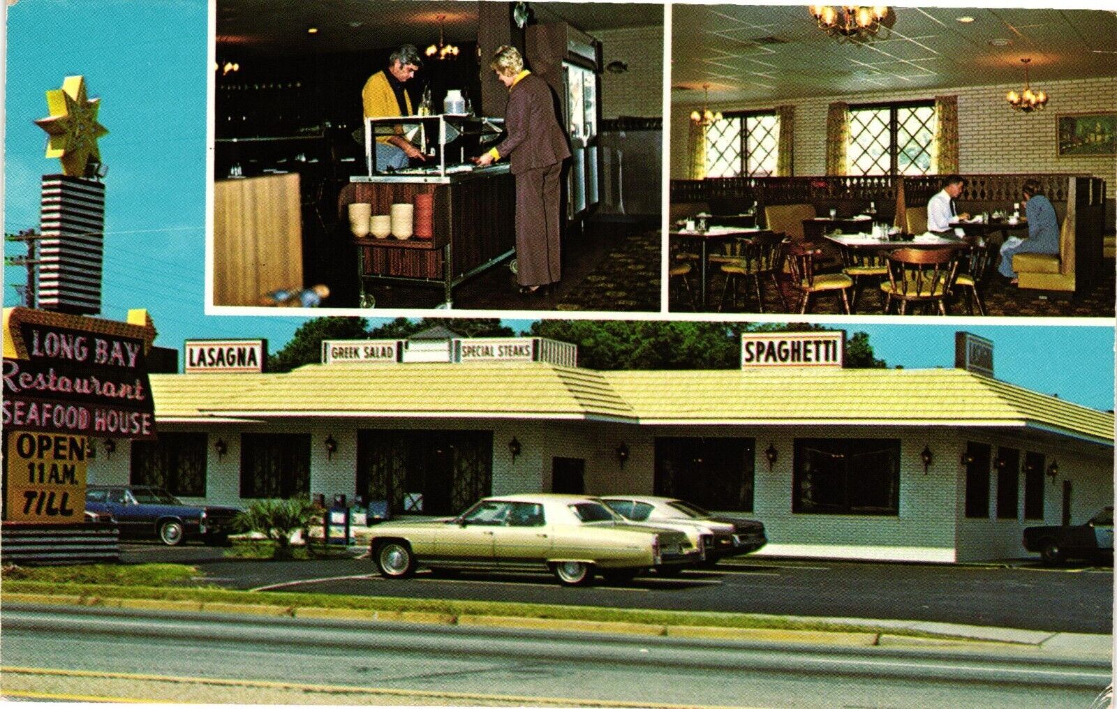 Postcard - Long Bat Restaurant King Highway Myrtle Beach South Carolina c1960