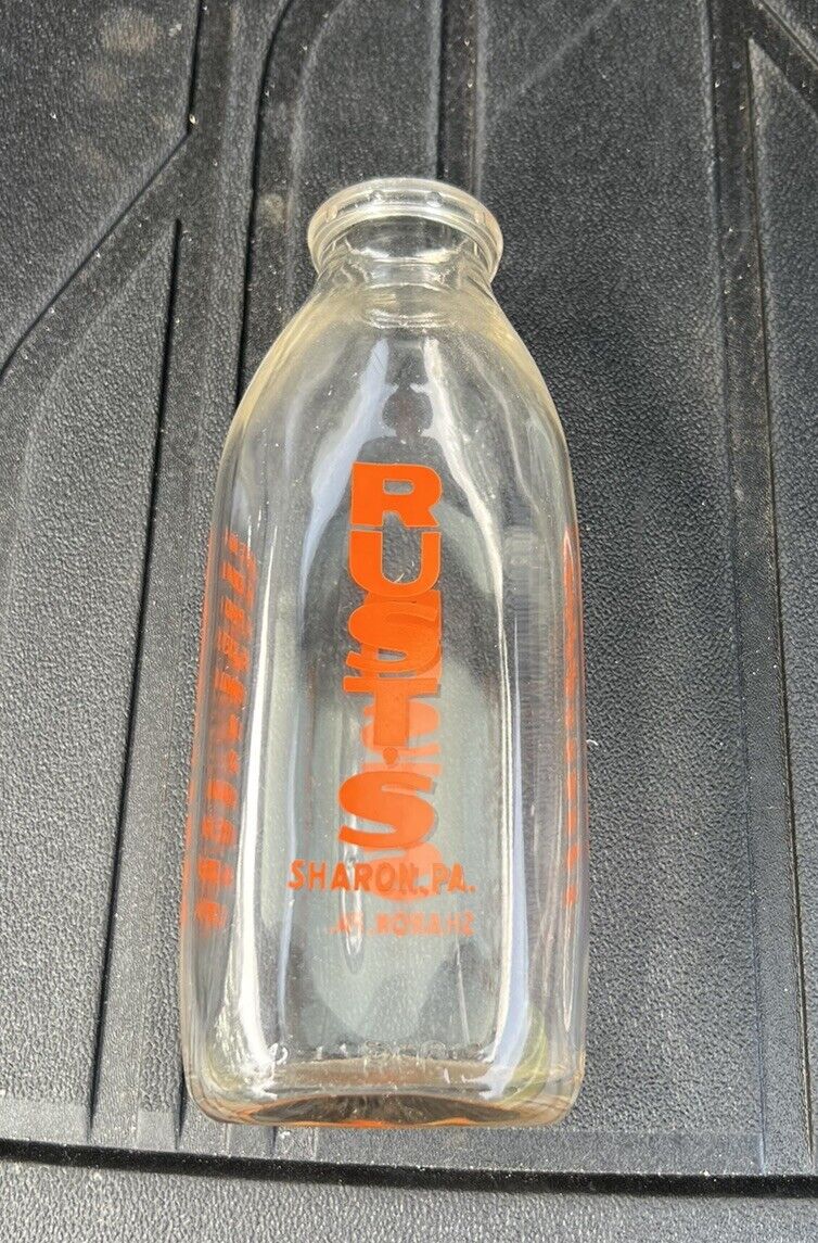 Vintage Sharon PA Milk Bottle Rusts Dairy Orange Print Cool Item