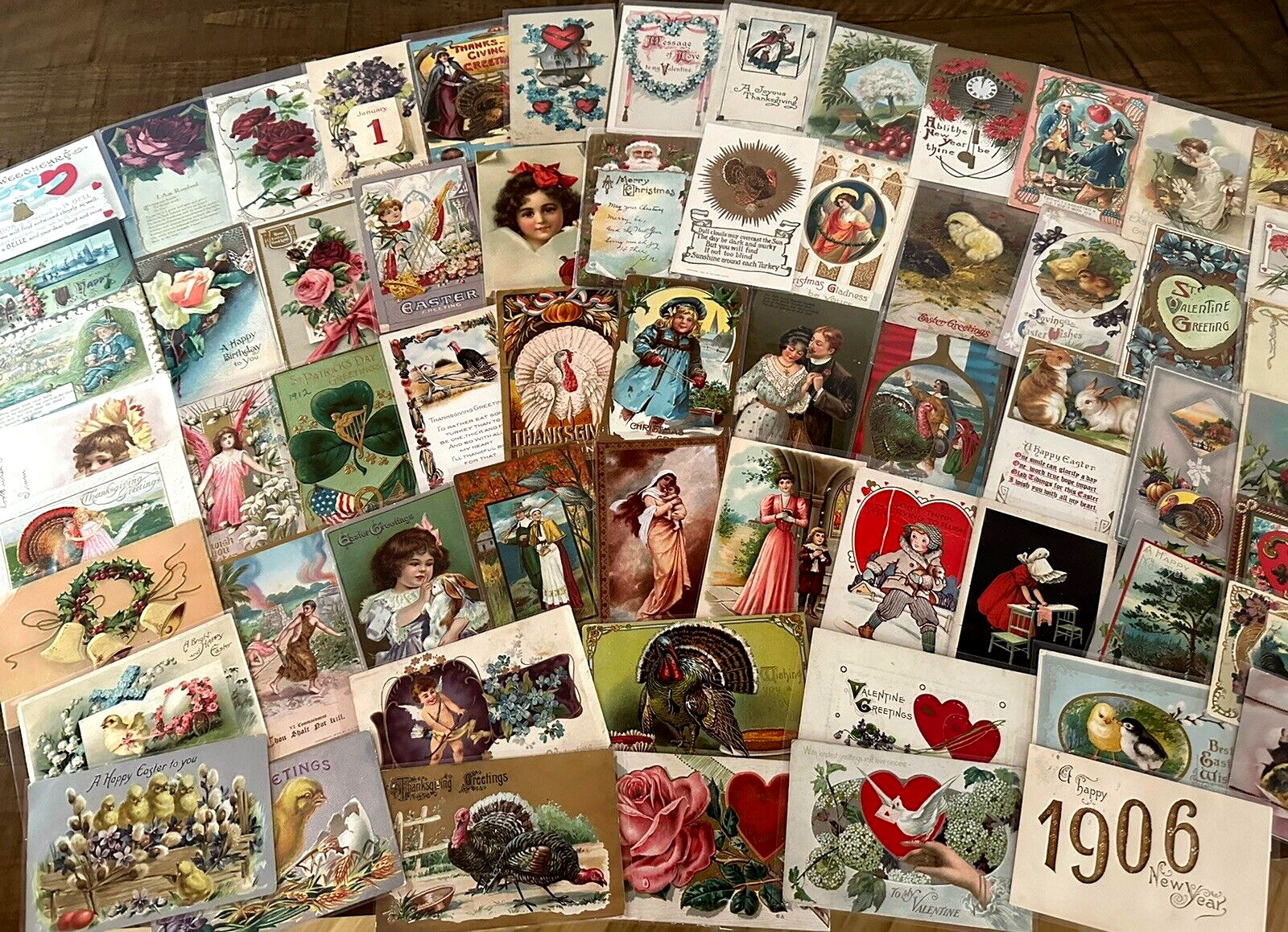 Nice Lot of 65~Mixed Vintage Antique Holidays Greeting Postcards~in sleeves-h905