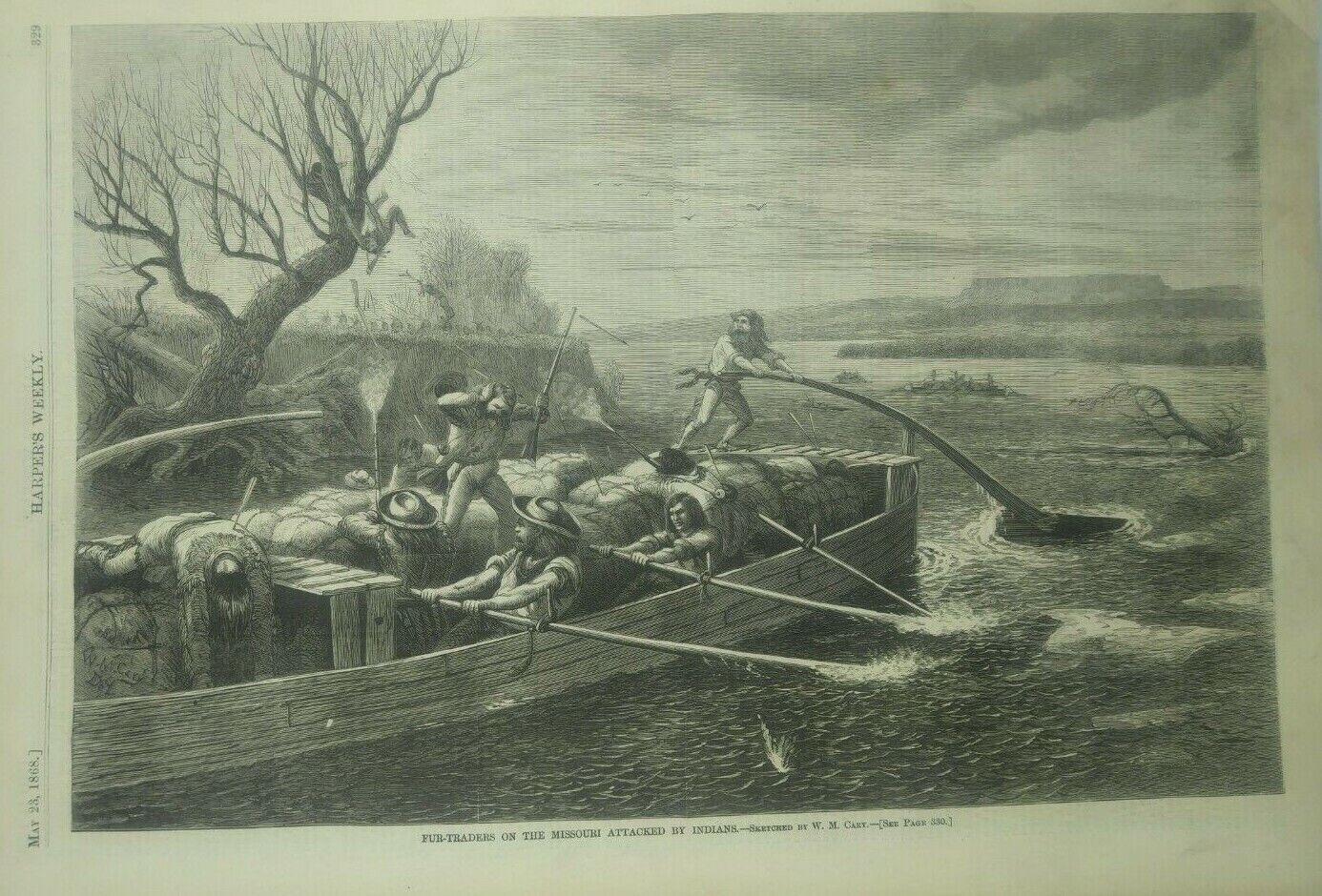 Harper\'s Weekly May 23,1868  Minnehaha Falls Minn. / Fur Traders Attacked