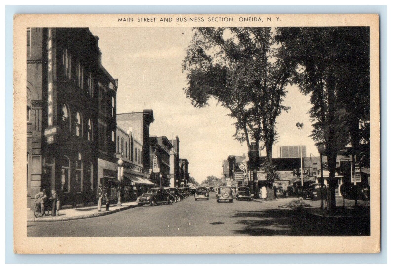 1940 Main Street And Business Section Cars Oneida New York NY Vintage Postcard