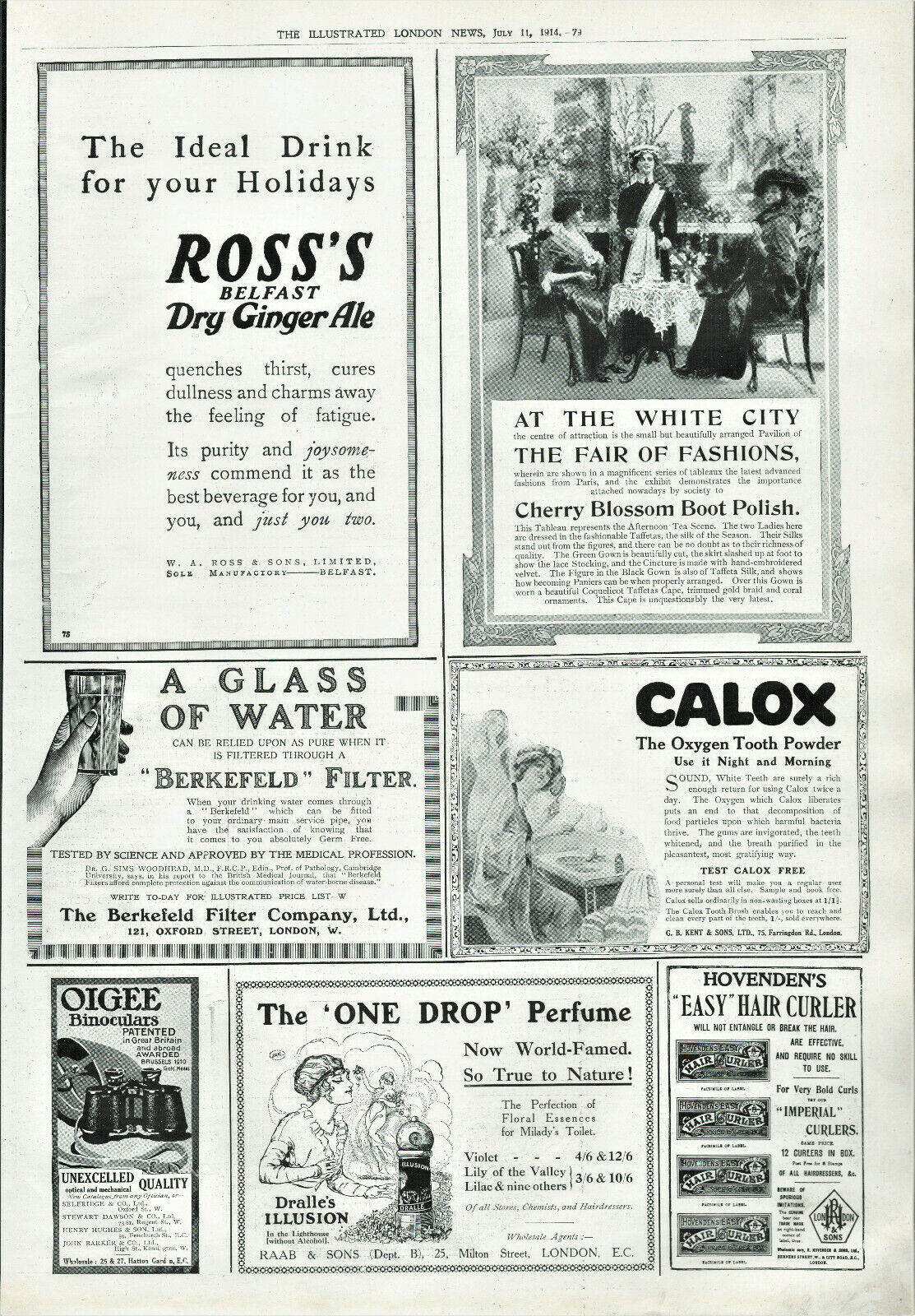 Antique B&W Advertisement Print Calox & Ross Ginger Ale & Berkefeld Filter 1914