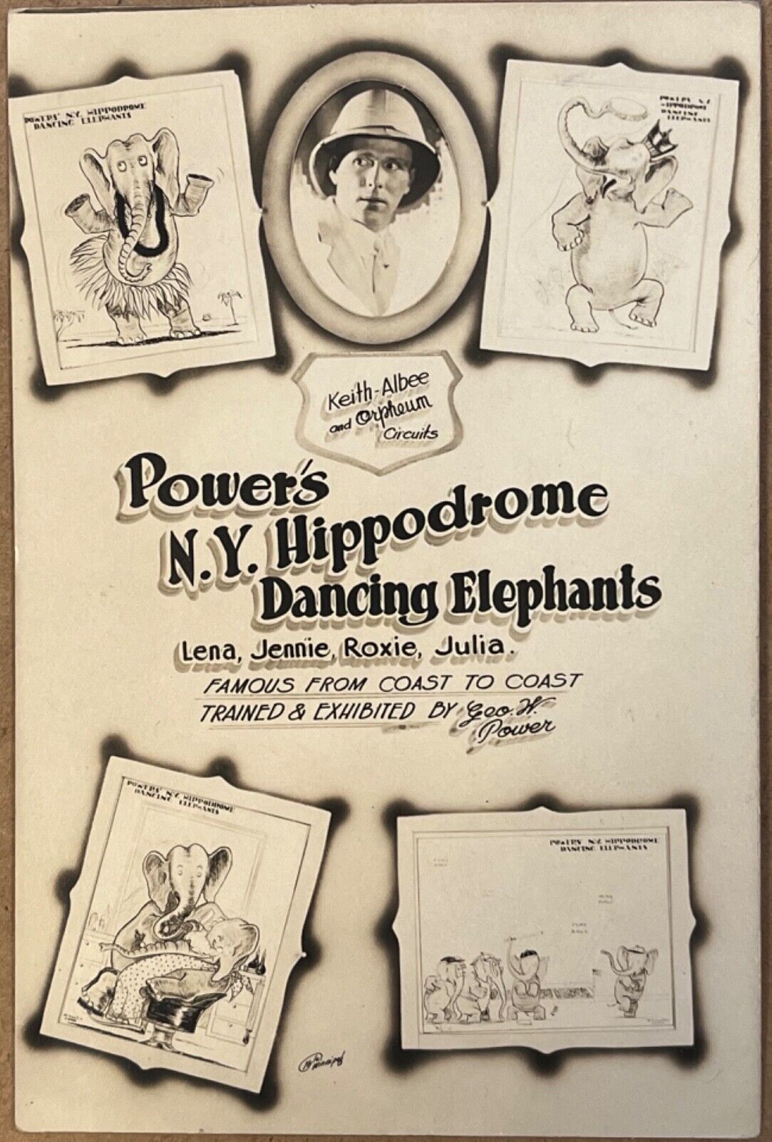 RPPC New York Powers Dancing Elephants Circus Antique Real Photo Postcard c1920