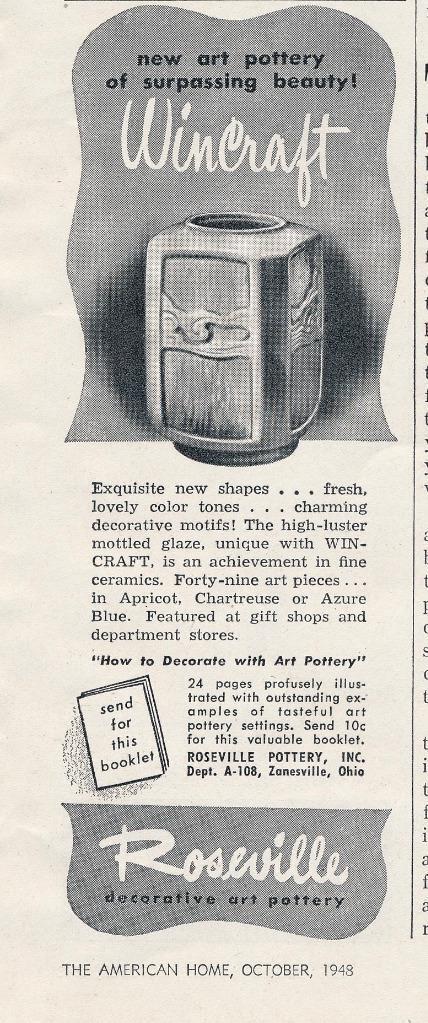 Magazine Ad - 1948 - Roseville Pottery - Zanesville, OH - \