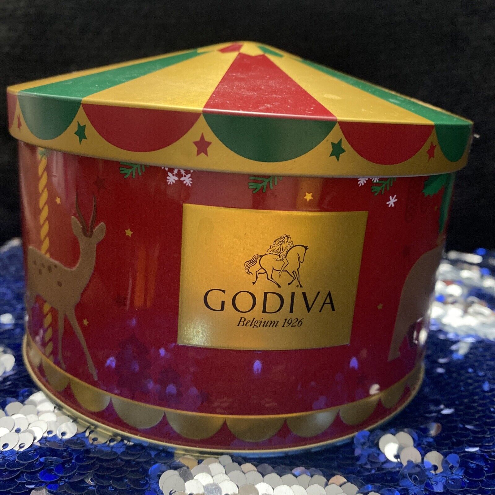 Godiva Christmas Carousel Round Tin 