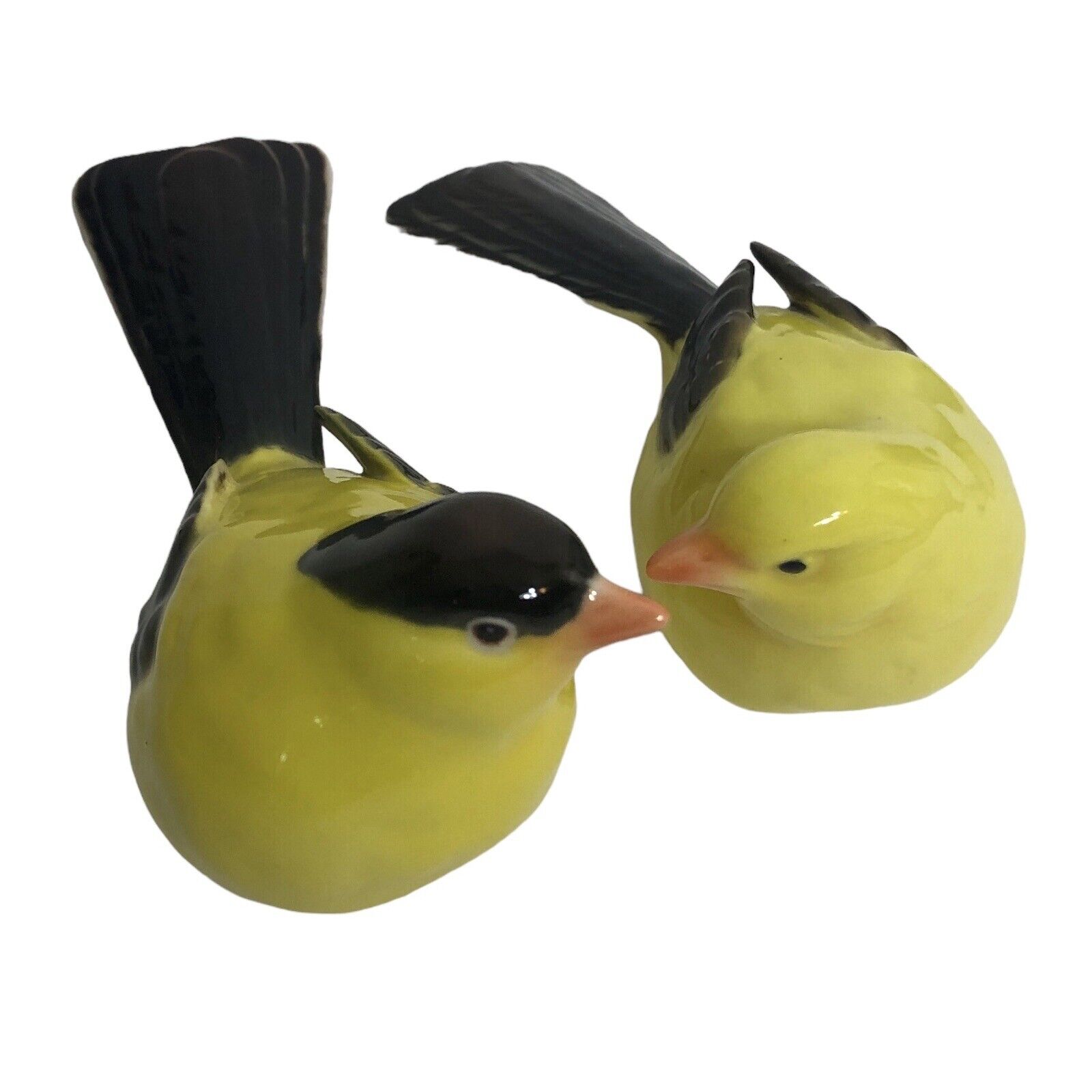 American Goldfinch Porcelain Figurines Pair Yellow and Black Birds