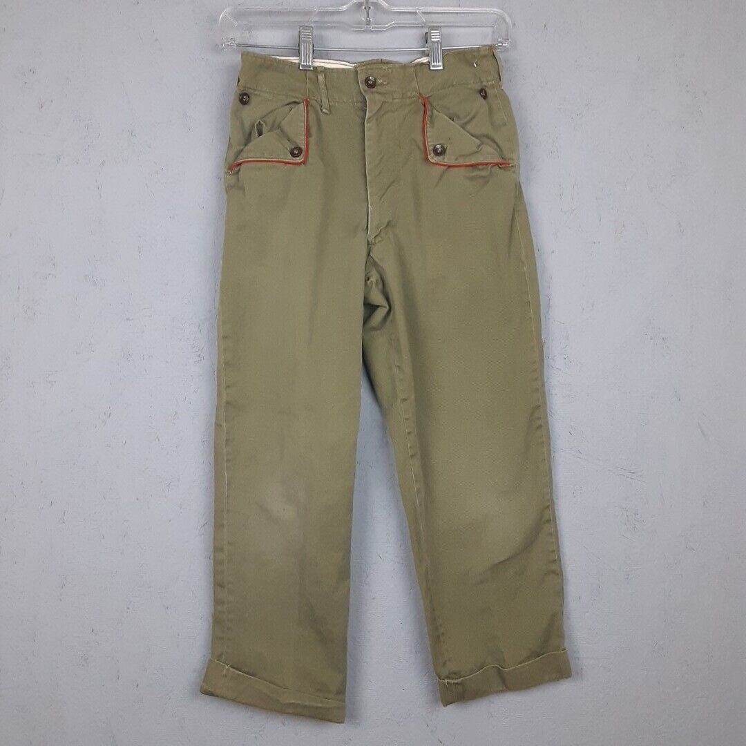 Vintage 60s B.S.A Boy Scouts Of America Boys 12 Pants Olive Green 24x22 Cub Scou