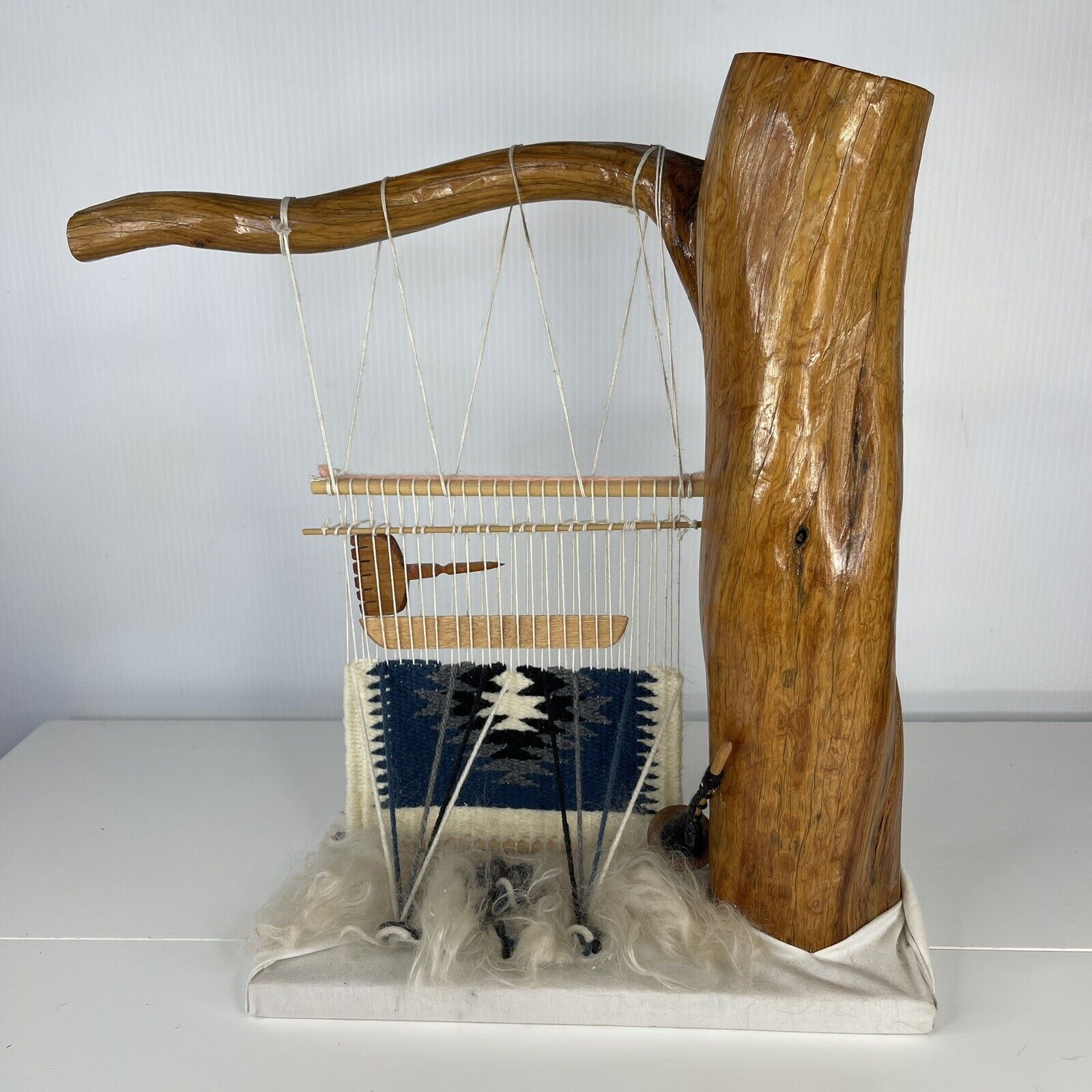 Miniature Navajo Native American Weaving Loom Rug Sampler Sculpture Handmade VTG