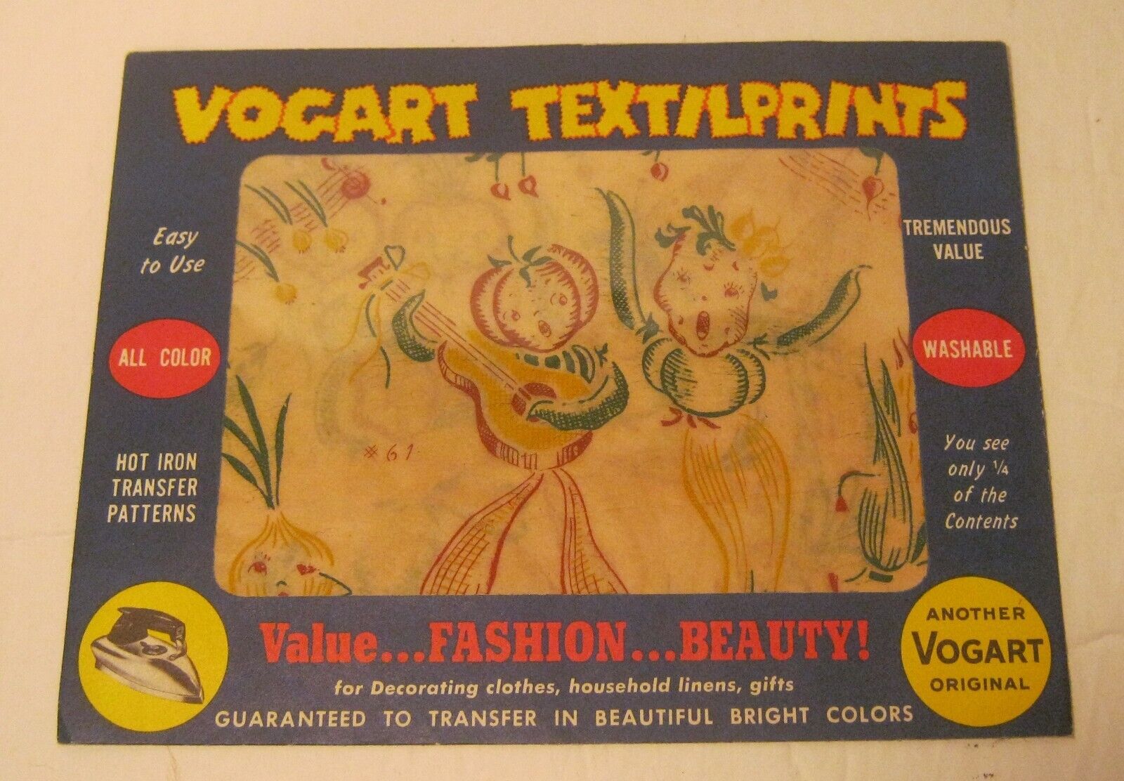 1950\'s VOGART TEXTILPRINTS Hot Iron Transfer Pattern SINGING VEGGIES New in Pkg