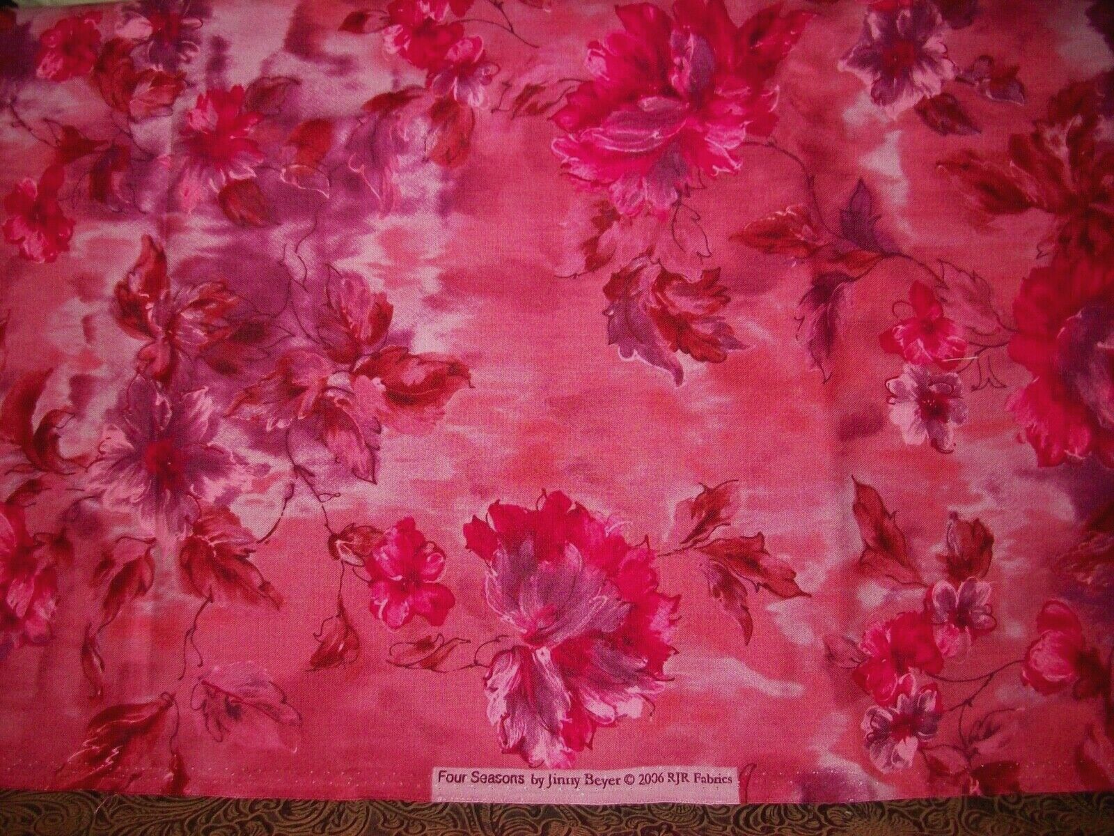Vintage RJR Jinny Beyer Four Seasons Red Wine Floral Cotton Quilt Fabric BTHY