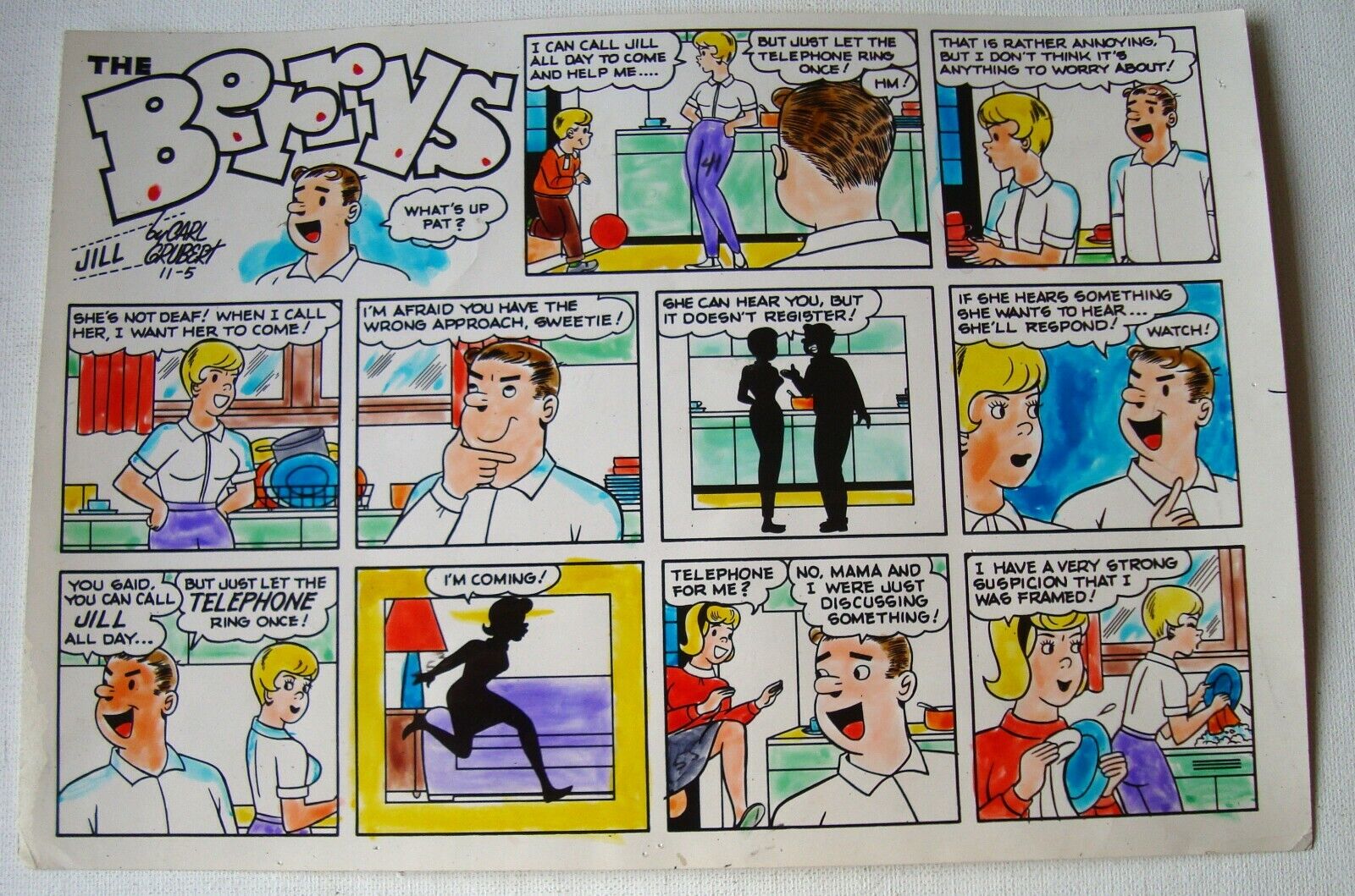 1974 Berrys Sunday Comic Strip Colorized Velox Paper Ghosted by Emil Zlatos