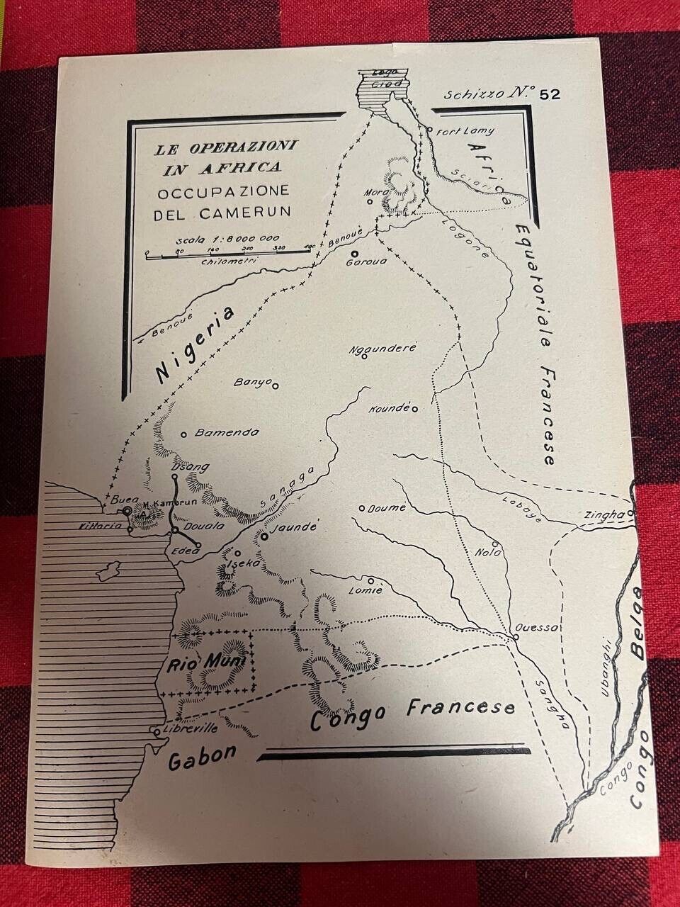 1920’S  Vintage MAP WWI Operations In Africa: The Occupation Of Cameroon C7D32