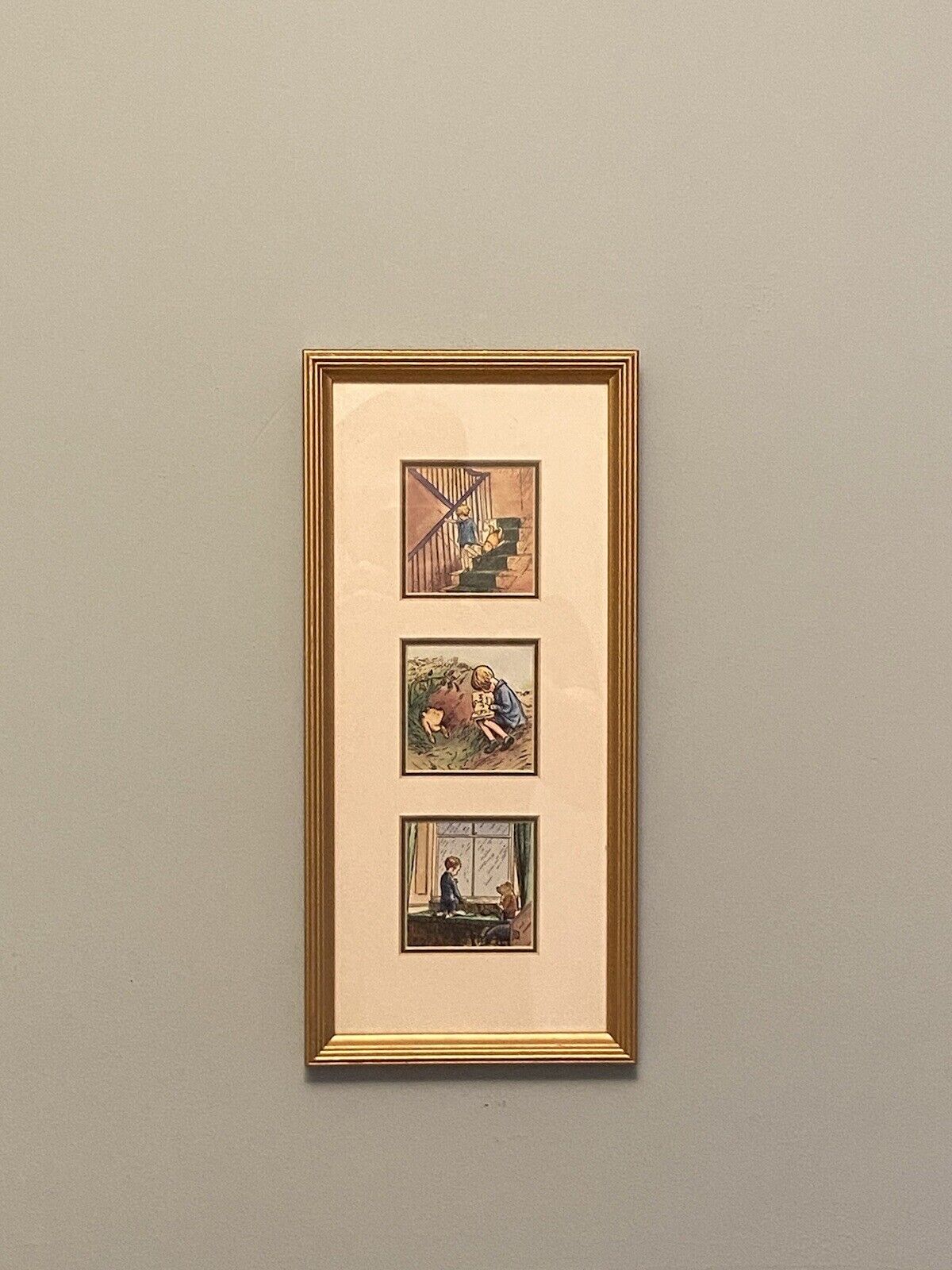 Disney Classic Pooh Winnie the Pooh AA Milne Framed Trio Matted Print 15x7