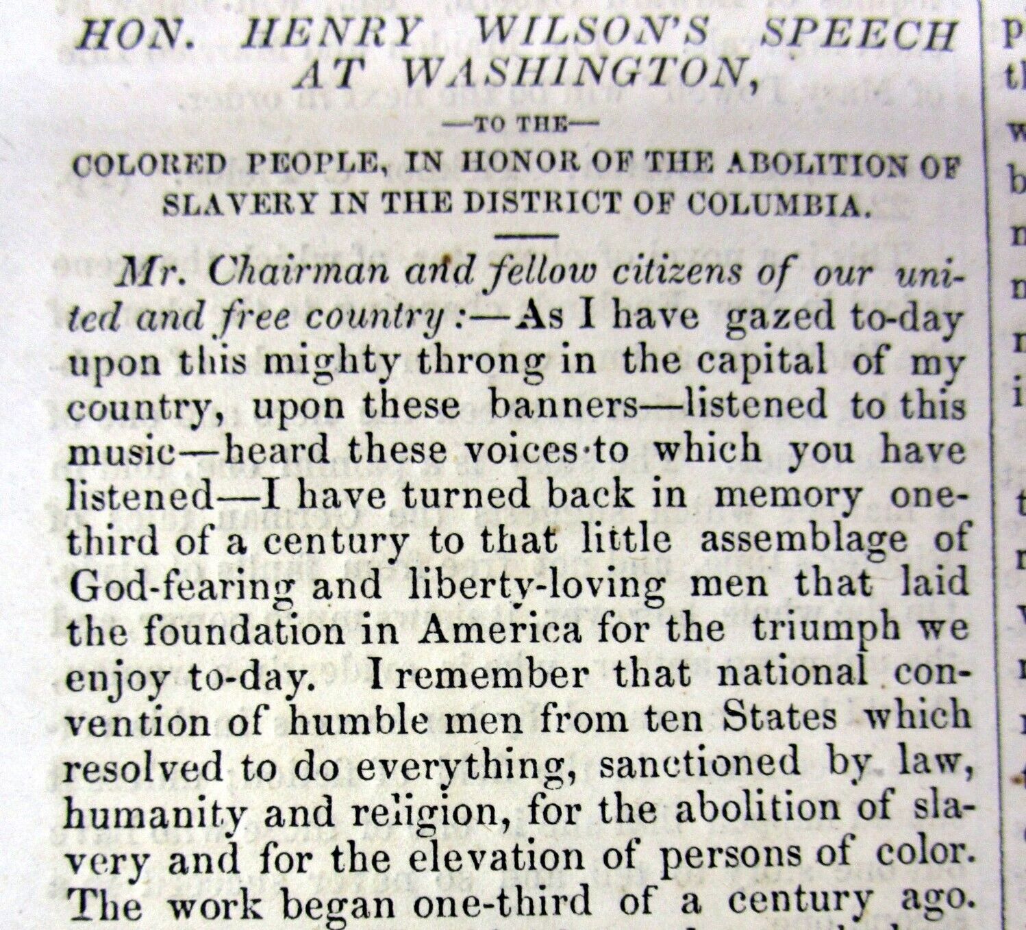 Rare 1866 Anti-slavery newspaper wth speech - SLAVERY ABOLISHED IN WASHINGTON DC