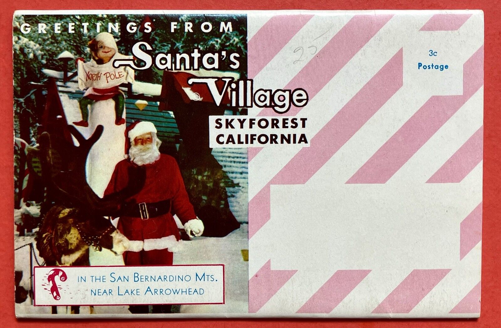 GREETINGS FROM SANTA\'S VILLAGE~SKY FOREST, CALIFORNIA~ postcard folder~1950s