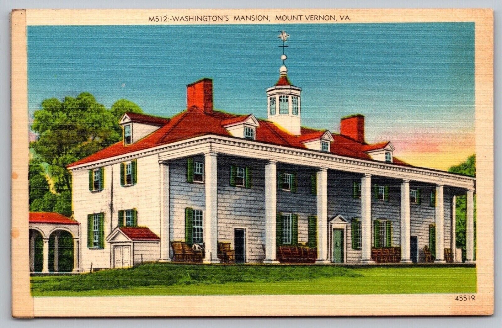 Washingtons Mansion Mount Vernon Virginia Historic House Linen Vintage Postcard