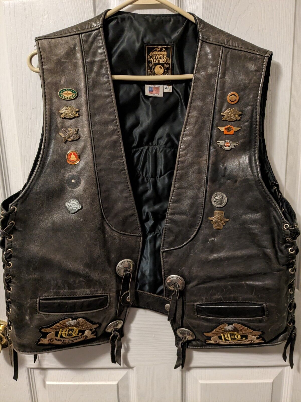 Vintage Gypsy Leather Harley Davidson Dark Brown Leather Men\'s Vest Size 46