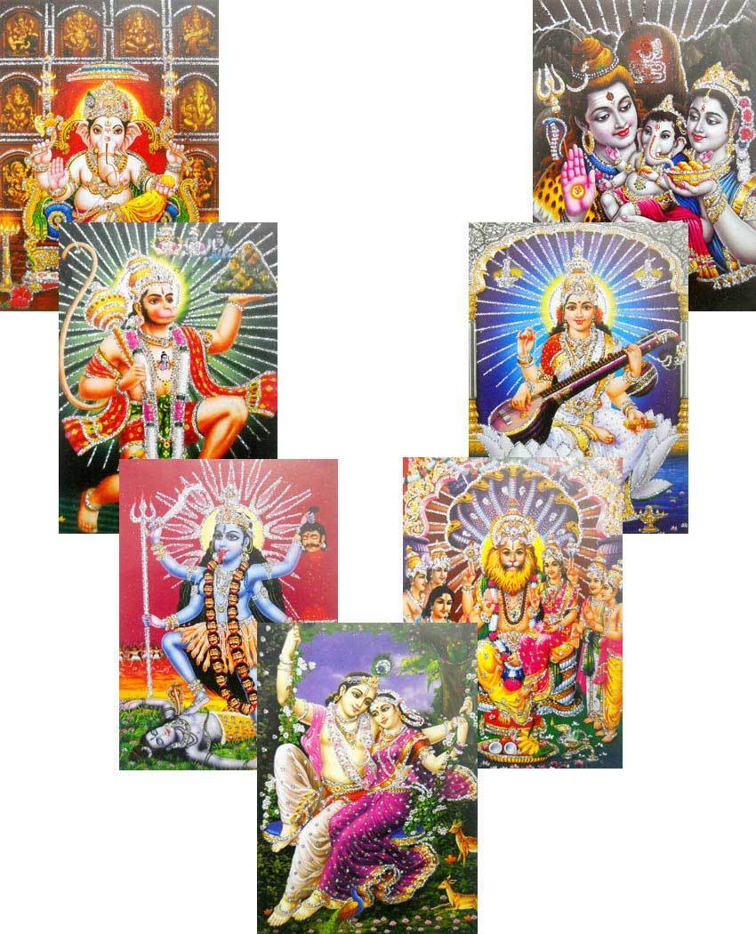 Wholesale Lot - 20 Hindu Gods and Goddess Glitter Posters : Size - 5x7 Inches